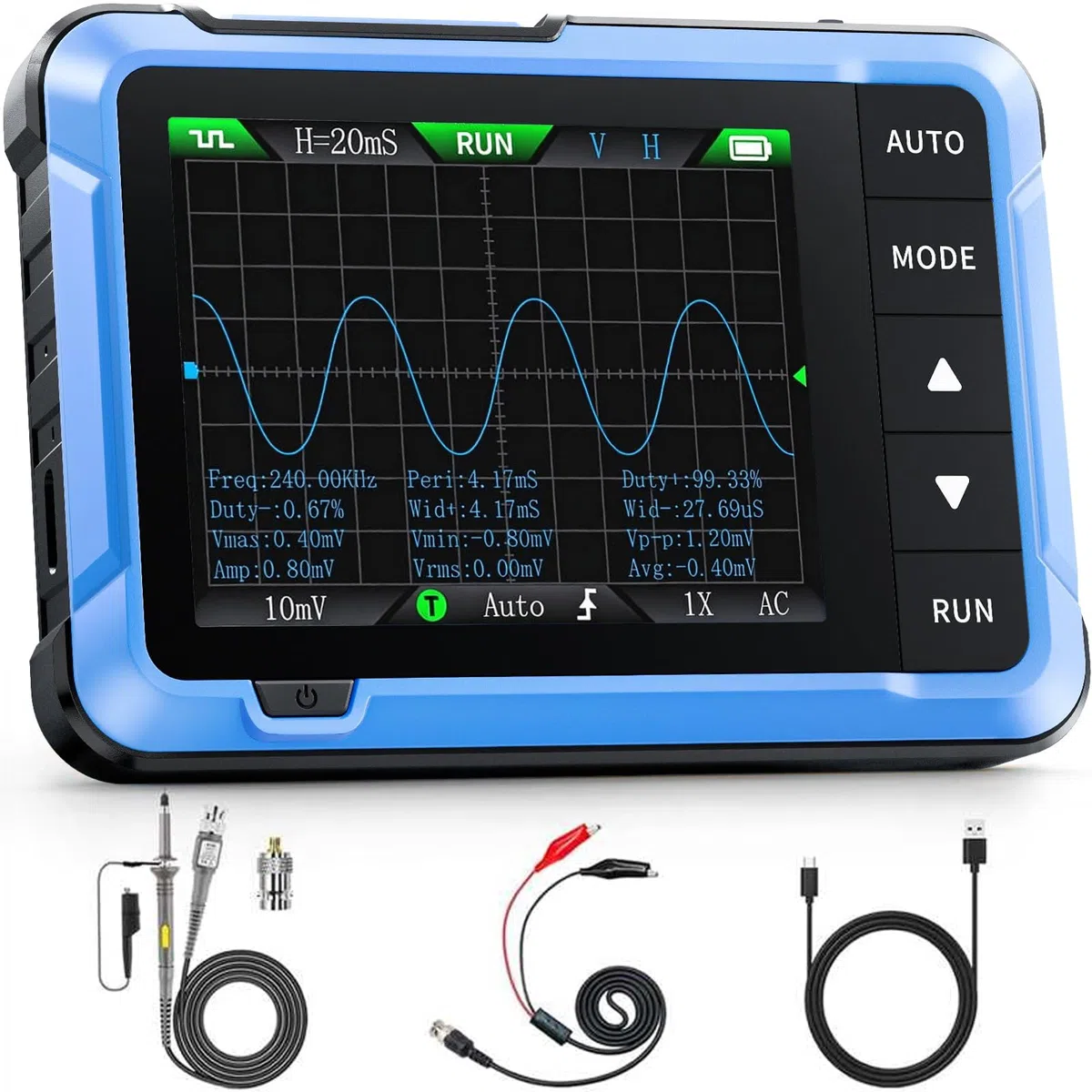 FNIRSI DSO-510 2-in-1 Hand-Oszilloskop & DDS-Signalgenerator – 10MHz Bandbreite, 48MS/s Abtastrate Digitales Oszilloskop Kfz, 2,8 Zoll TFT-Display, 13 Wellenformen, Triggerfunktion Auto/Normal/Einzeln