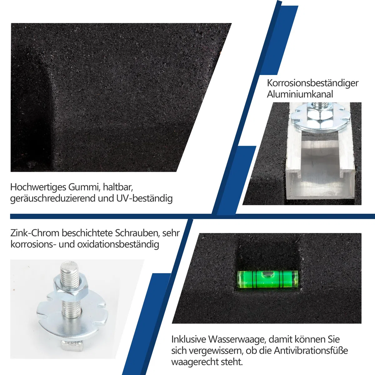 Bodenkonsole Dämpfungssockel für Klimaanlage und Wärmepumpe Antivibrationsfüße aus Gummi mit Wasserwaage UV-beständig 400kg belastbar (450 mm) Schwarz
