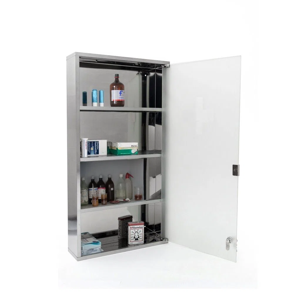 Style home Medizinschrank Medikamentenschrank Edelstahl Arzneischrank Erste Hilfe Schrank Glastür mit Schloss 4 Fächer (Silber, 60x30cm)