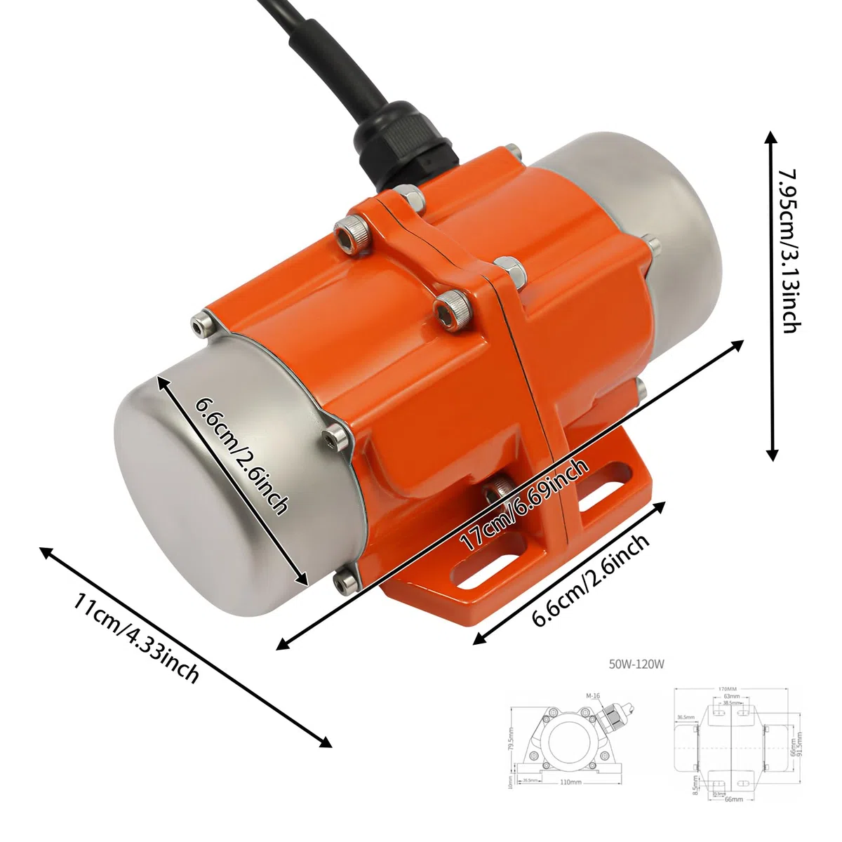 Vibrationsmotor mit Drehzahlregler, 220V Elektrischer Rüttler 1500-3000 U/min Mehrzweckmotor Vibrator Geräuscharm, Rüttelmotor Vibration Motor für Bergbau Metallurgie Kohle (100W)