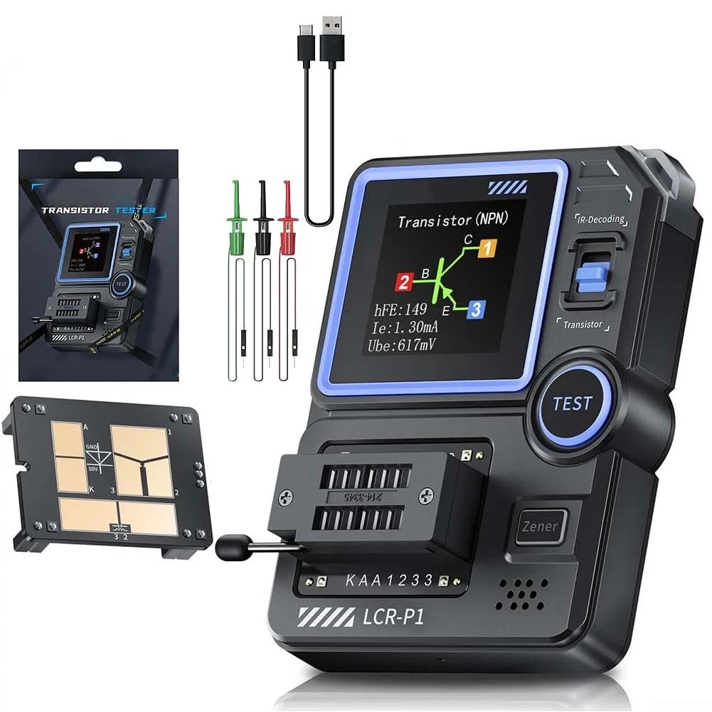 ZYWUOY LCR-P1 Transistor-Tester, Multifunktionales Dioden-Trioden-Kapazitätswiderstandsmessgerät LCR ESR Messgerät Testinstrument mit 3,6 cm Display