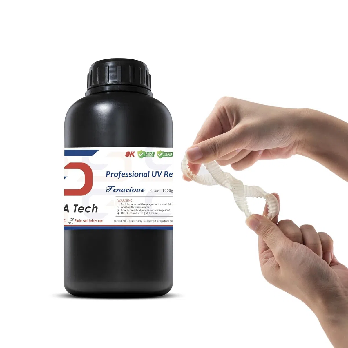 Siraya Tech Tenacious 3D-Druckerharz Flexibles 405 nm UV-härtendes Harz mit hoher Schlagfestigkeit Standard-Fotopolymerharz für LCD-DLP-3D-Druck (1000 g, transparent)