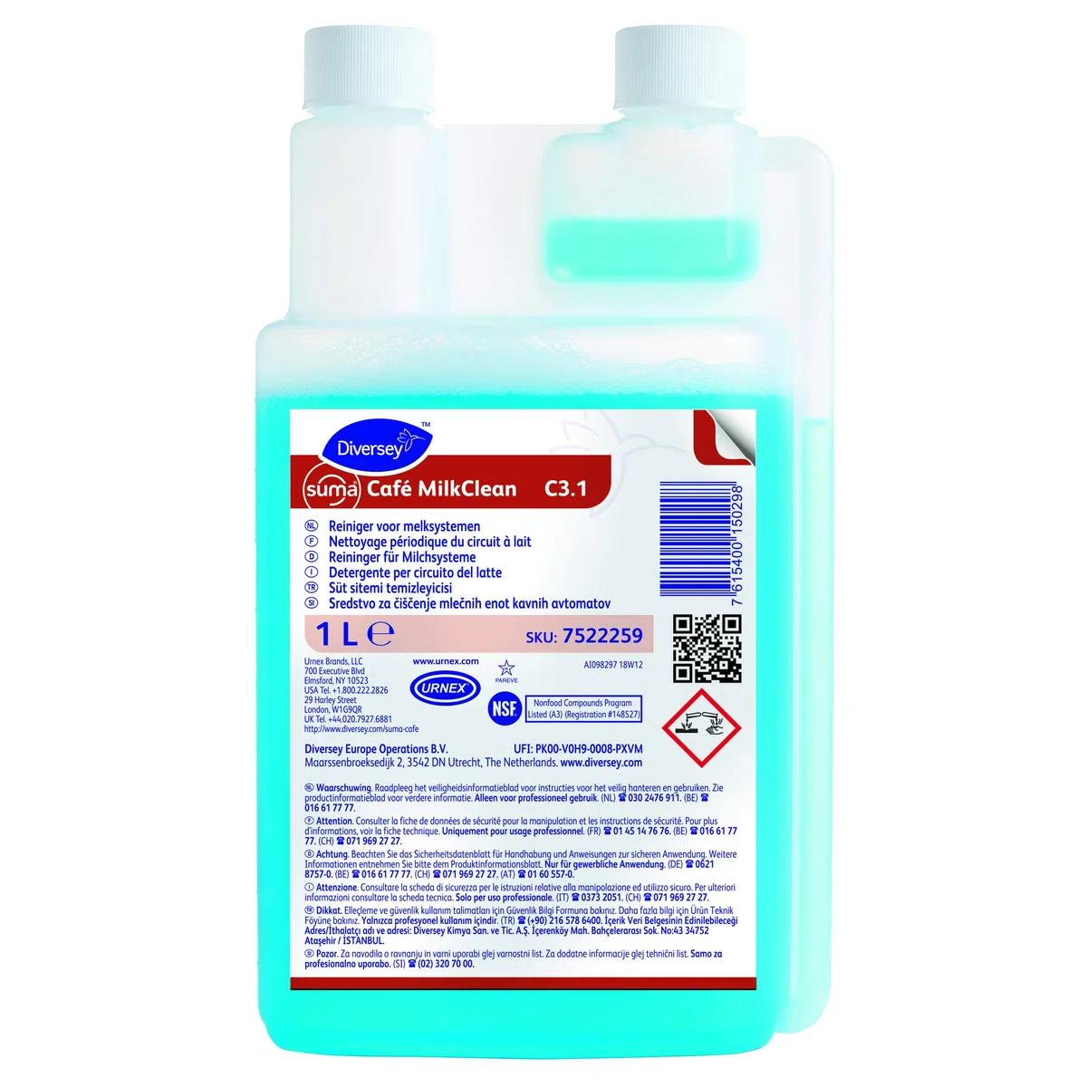 Diversey 7522259 Suma Café MilkClean C3.1, Milchsystemreiniger für Kaffeemaschinen, 1 L