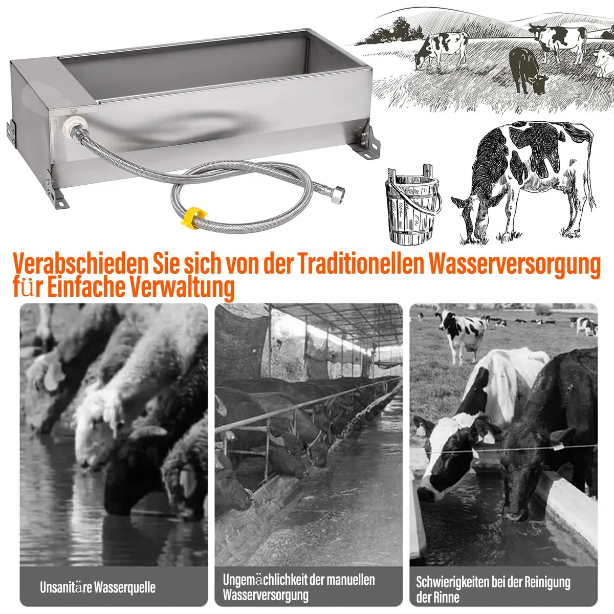 Tränkebecken mit 1/2 Zoll Schwimmerventil, Automatisches Ziegentränkebecken aus Edelstahl für Rinder, Pferde, Schafe, Hunde und Geflügel Tränken Viehbedarf