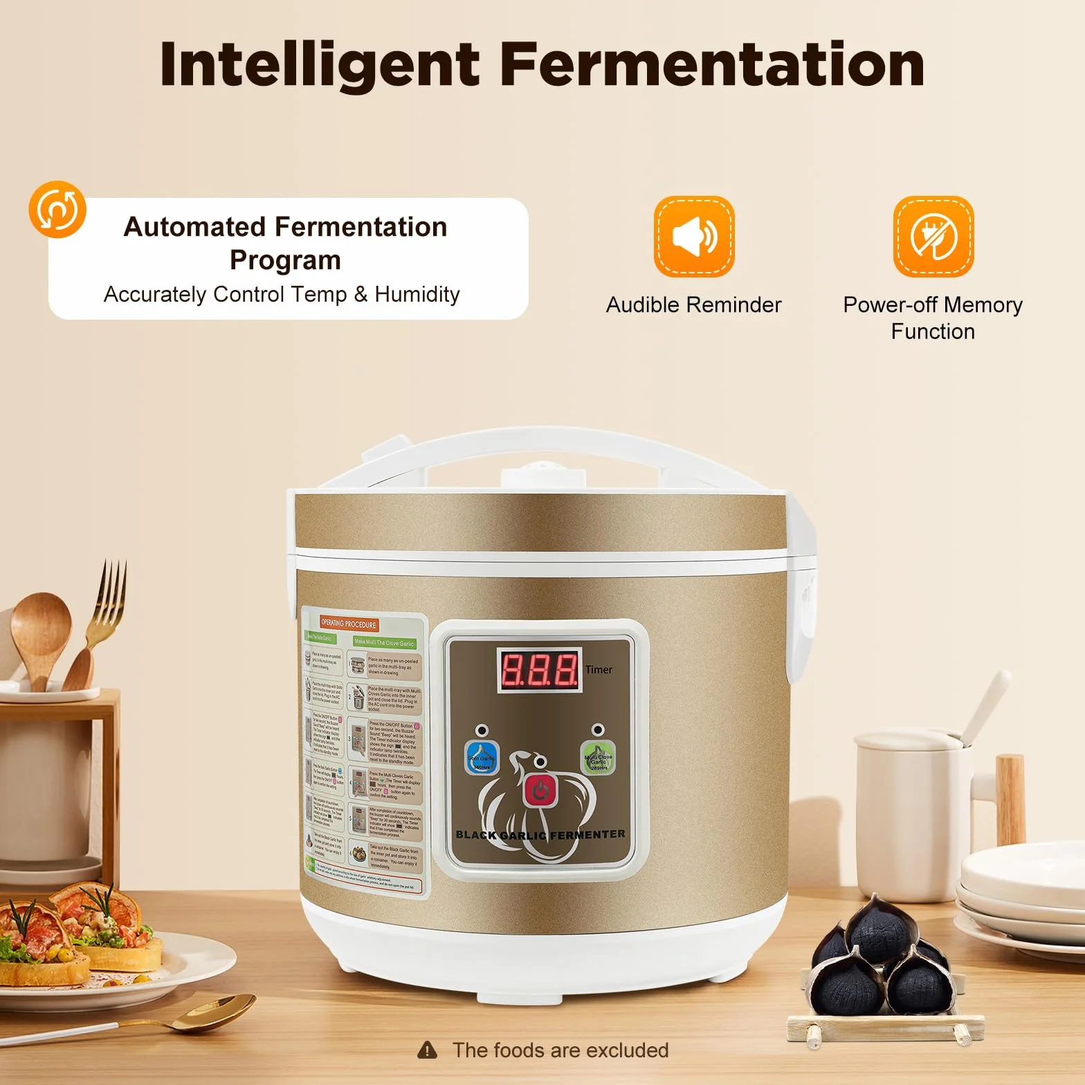 5L Schwarzer Knoblauch Fermenter, Multifunktionale intelligente Black Garlic Fermenter, Fermentationsmaschine mit Edelstahl-Knoblauchständer, Zeit Einstellbar, für Verwendung bei der Lebensmit