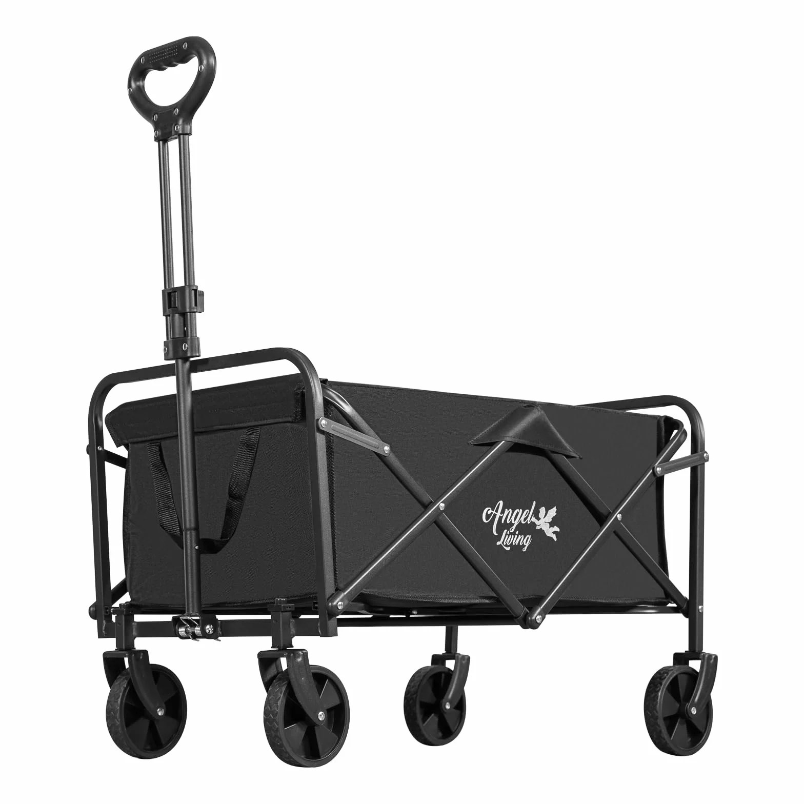 Angel Living Bollerwagen Faltbar 200L mit Tragkraft bis 100KG, Handwagen Klappbar, Faltbarer Campingwagen mit Höhenverstellbarem Griff, Leicht und Platzsparend, Stabil, 600D Oxford-Gewebe, Schwarz