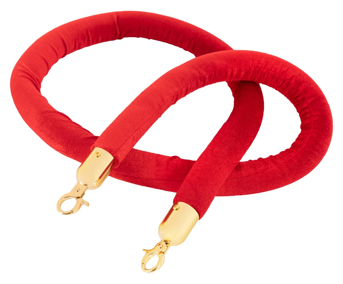 Stagecaptain PLS-150 Deluxe 2.1-150G Absperrständer Personenleitsystem - 2 Edelstahl-Stative und 1 rotes Seil mit 1,5m Länge - Für Konzerte, Ausstellungen, Hotels, Kinos u.v.m. - gold