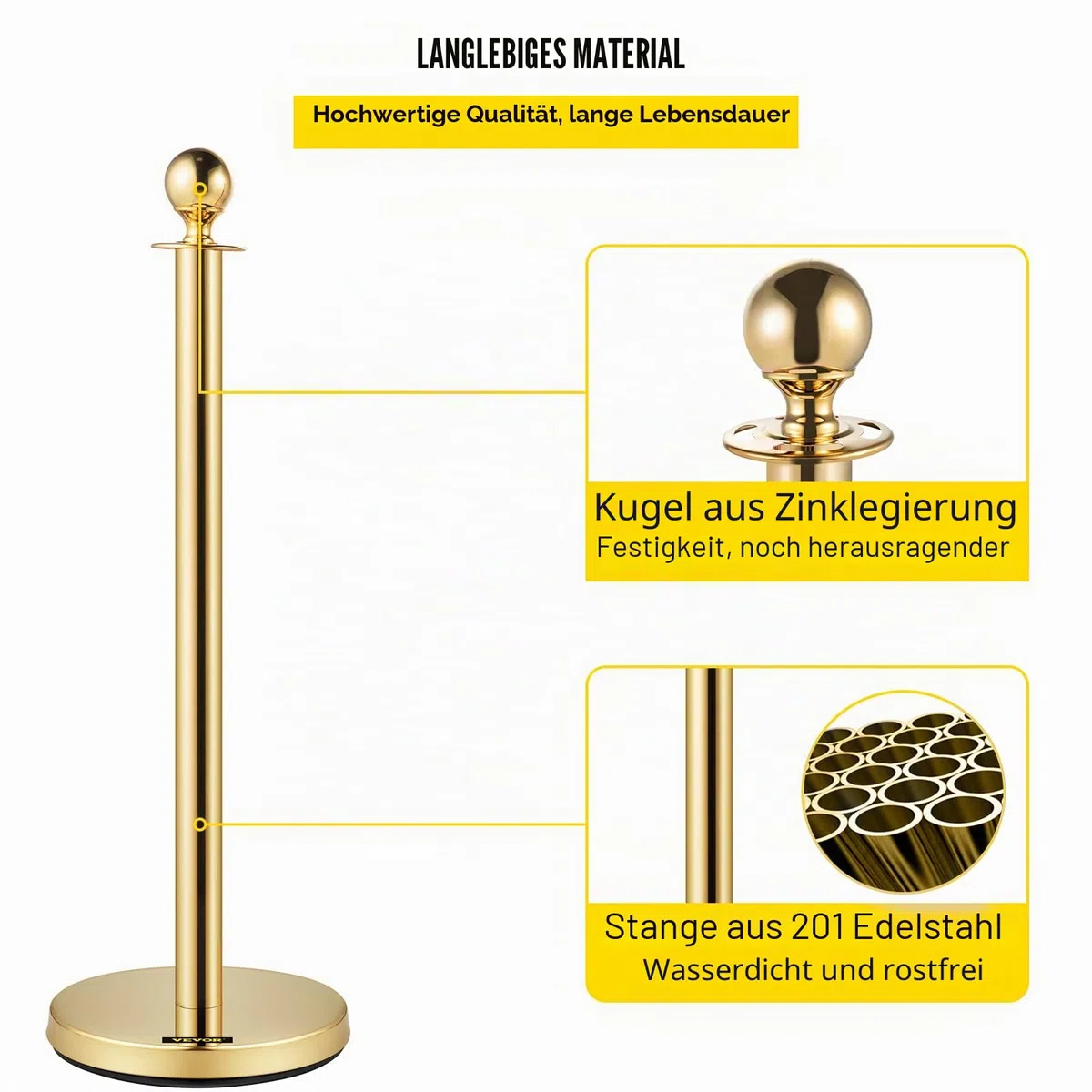 Mophorn Ausziehbarer Klebebandhalter, 4 Set, Sicherheitsbarrieren mit 3 Saiten, Seillänge: 1,5 m, goldfarben