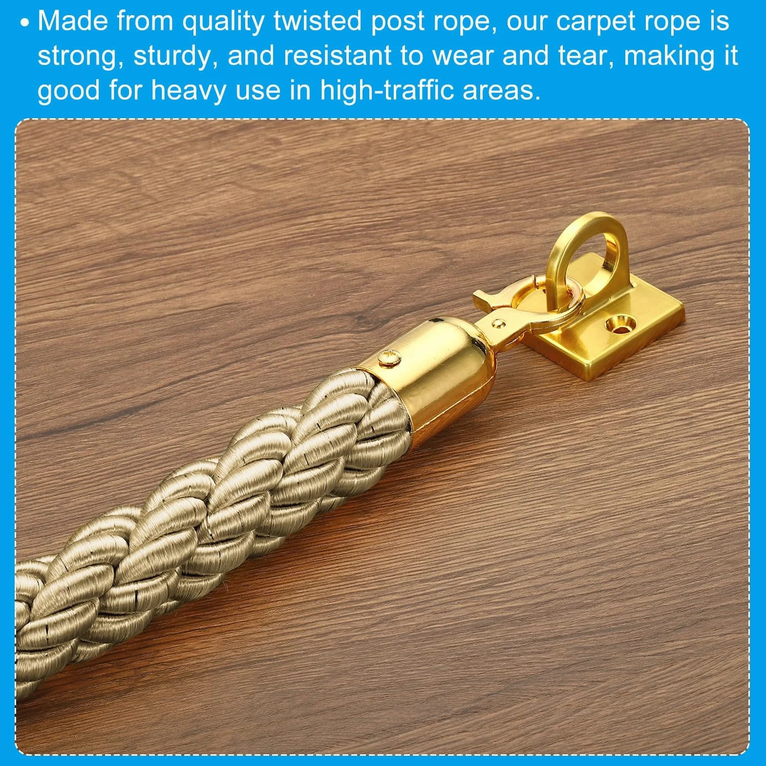 PATIKIL Standrohr Seil 2 Pack 1.5m/5Ft Absperrseil Gedrehte Pfostenseile mit Schnapphaken für Pfosten Ständer Queue Trenner Massenkontrolle von Hotel Golden Haken Champagne Gold Seil