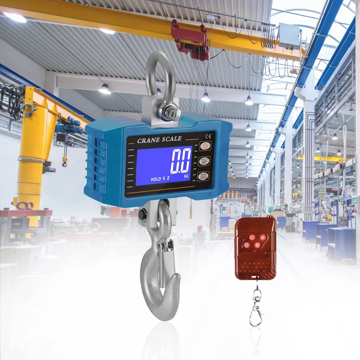 1T Hängewaage Wiederaufladbare superklare digitale Kranwaage 1000kg mit Fernbedienung hochpräzise elektronische Hängewaage Industrielle schwere elektronische Hakenwaage
