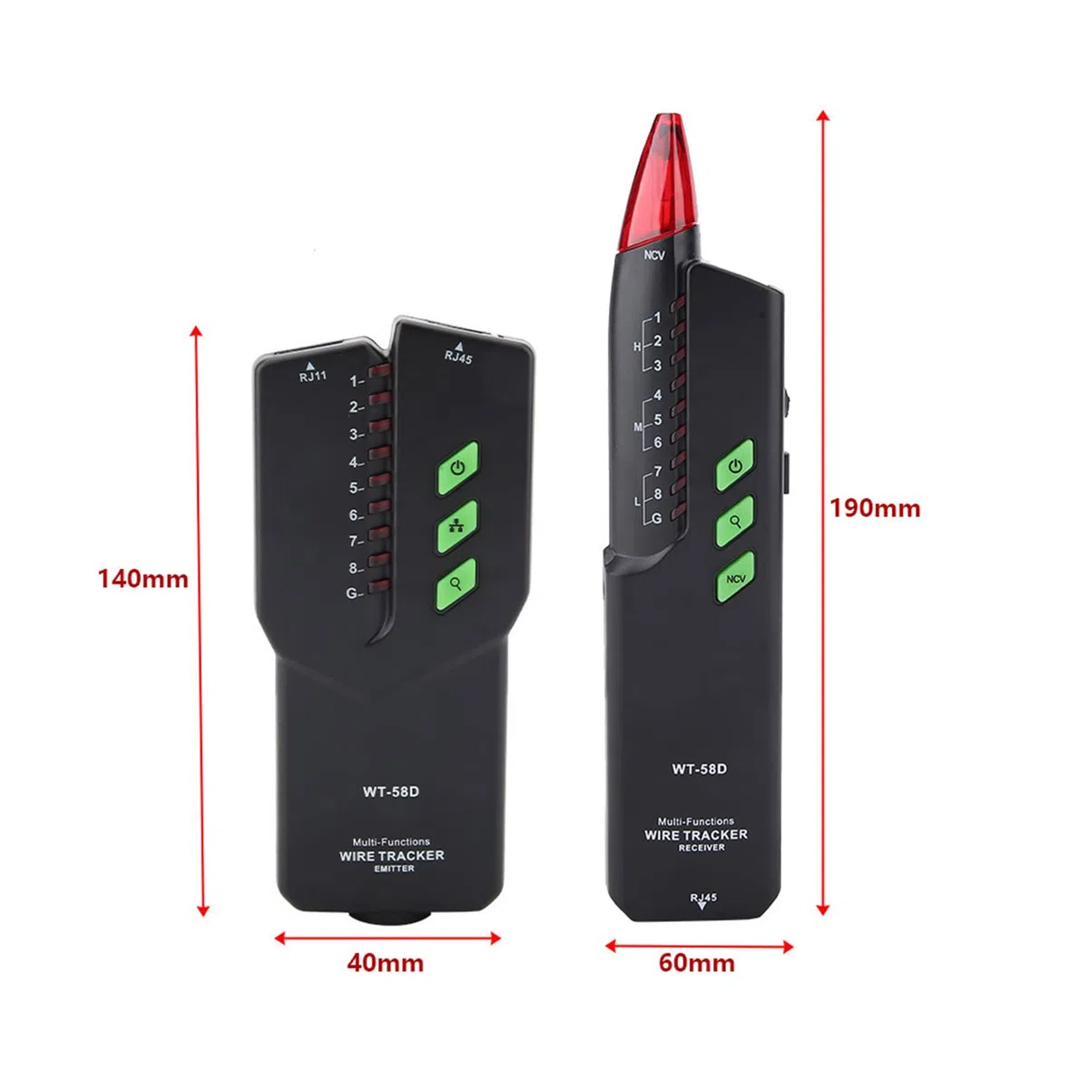 Wire Tracker, WT-58D Netzwerkkabeltester, Tragbare Multifunktions-Haltepunkttester RJ11 RJ45 Telefonkabel-, Netzwerk- und Kabeltester