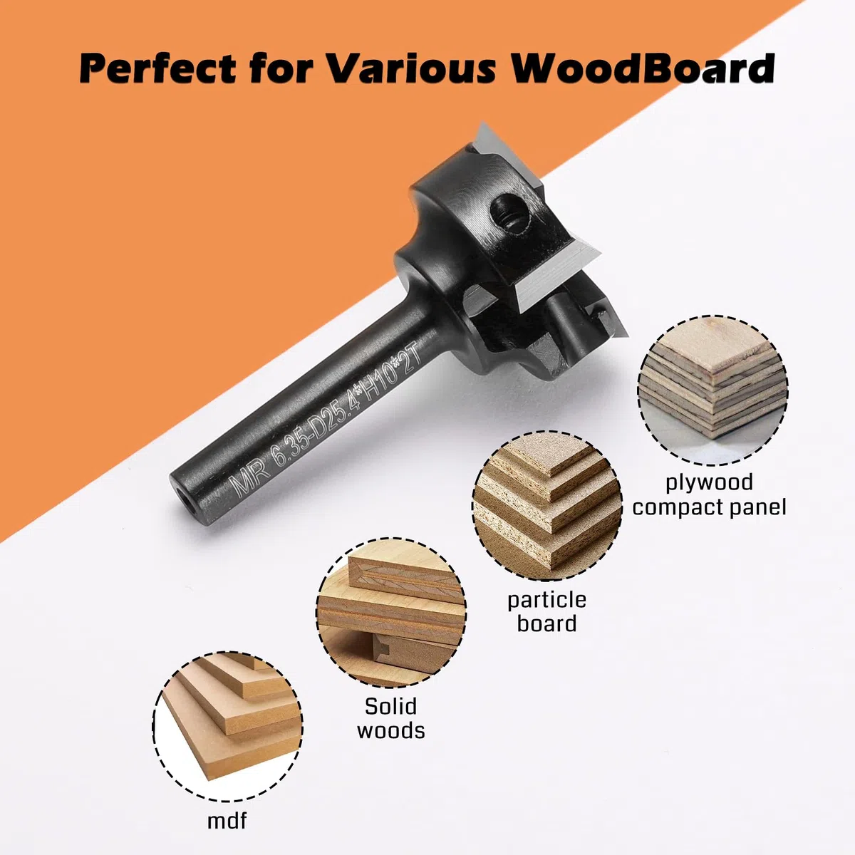 Genmitsu Planfräser 6,4mm Schaft für Holz Durchmesser 25 mm, CNC-Fräsmaschine, Plattenabflachungsfräser, Hartmetalleinsatz-Fräshobelfräser für Holzschnitzerei, SS03