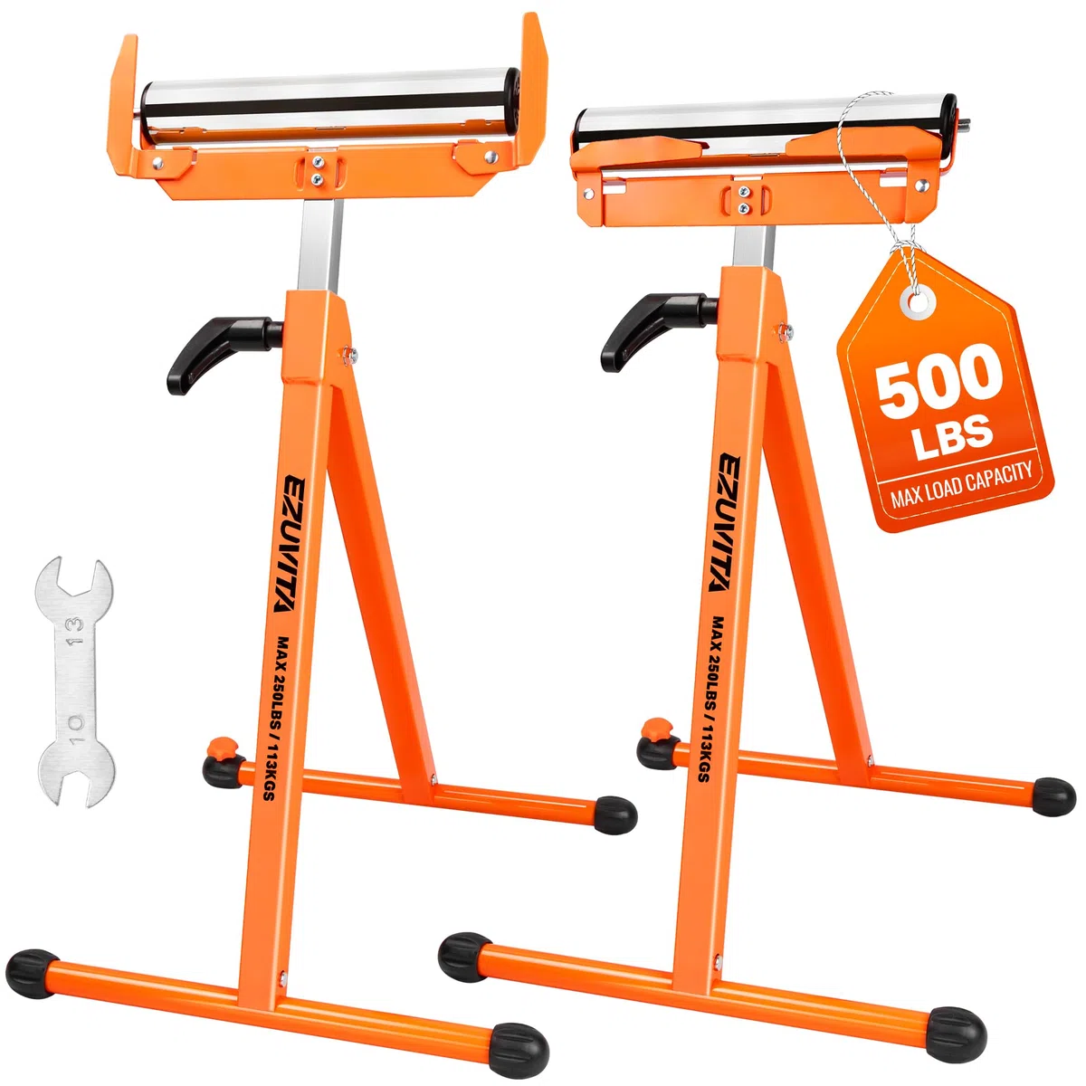 2er-Pack klappbare Rollenständer, 113kg Tragkraft pro Ständer, 70.5–110cm höhenverstellbar, stabile Unterstützung für Tischkreissägen und Holzbearbeitung