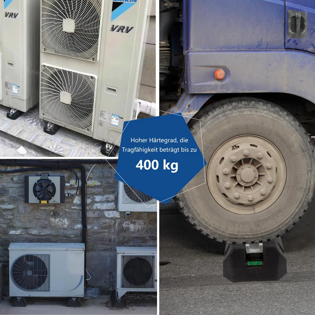 Bodenkonsole Dämpfungssockel für Klimaanlage und Wärmepumpe Antivibrationsfüße aus Gummi mit Wasserwaage UV-beständig 400kg belastbar (450 mm) Schwarz