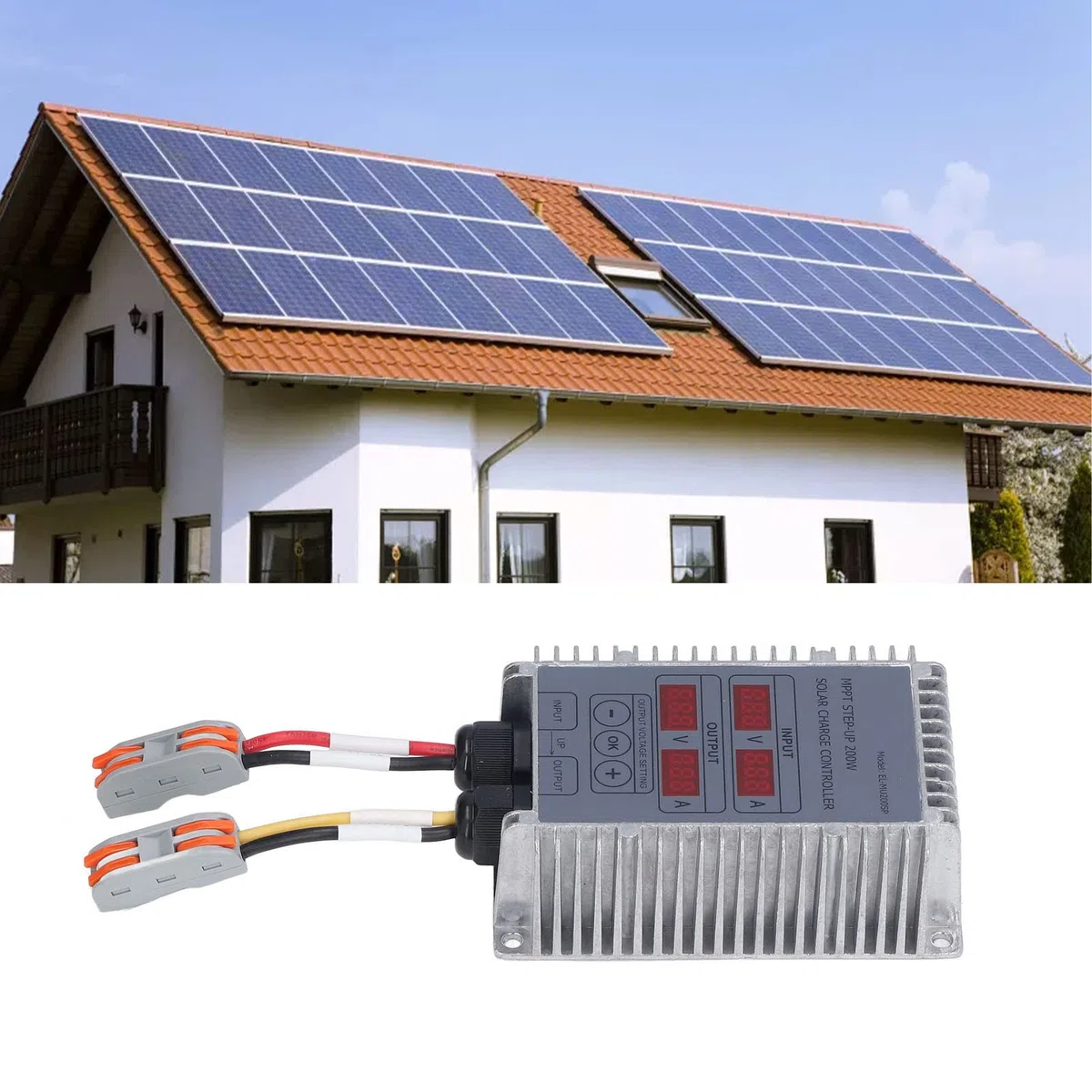 MPPT Solar-Laderegler Solar Batterie Laderegler Boost Spannungseinstellbarer Solarpanel-Regler mit LED-Anzeige Wasserdichtes Solar-Wechselrichter-Ladegerät für Solarmodule (24-85V) (400W)