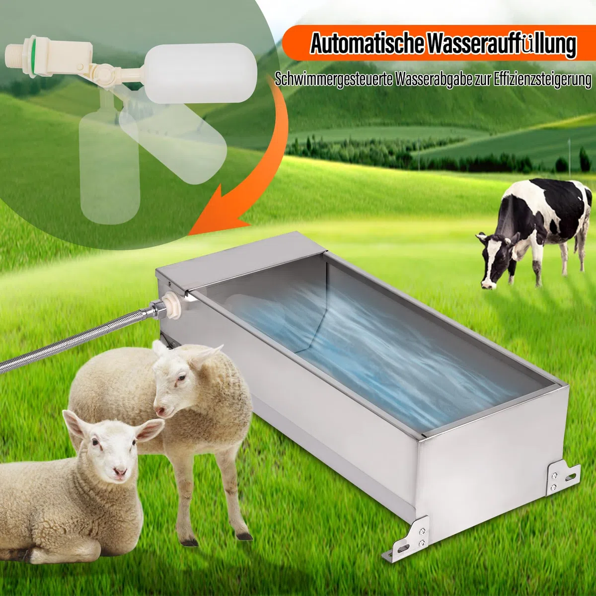 Tränkebecken mit 1/2 Zoll Schwimmerventil, Automatisches Ziegentränkebecken aus Edelstahl für Rinder, Pferde, Schafe, Hunde und Geflügel Tränken Viehbedarf