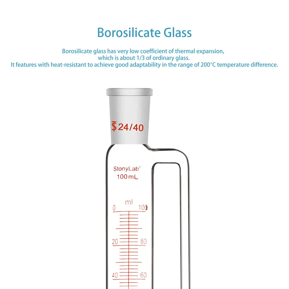 stonylab Druckausgleich Glastropftrichter mit Abgestufter Zugabe, Borosilikatglas Tropftrichter Addition Funnel Labortrichter mit 24/40 Gelenk und PTFE Absperrhahn (24/40 Joint, 100 ml)