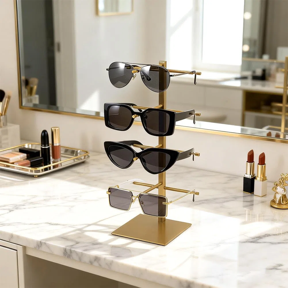 UNICRAFTALE Einstöckiger Goldener Sonnenbrillenständer Aus Edelstahl Mit Quadratischem Sockel (4cm /12x12x33.2 Zoll) – Ideal Für Zuhause Büro Boutique Oder Geschäft.