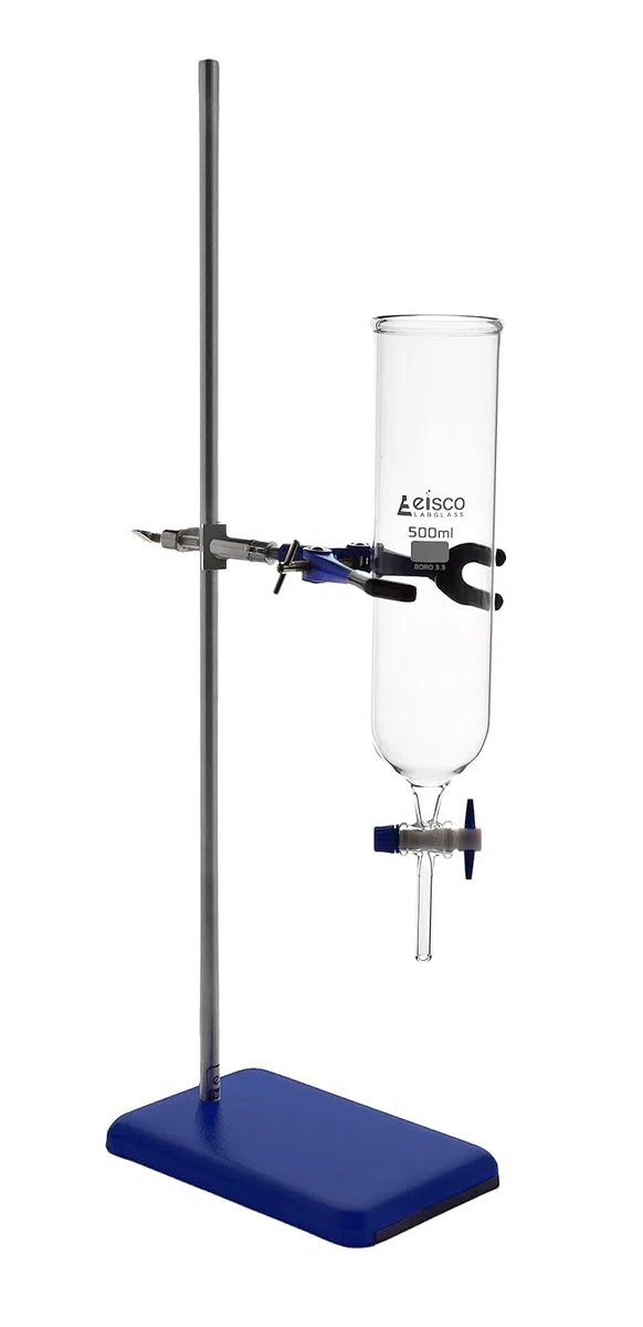 Eisco Labs Tropftrichter, 500 ml, zylindrisch, oben offen, mit PTFE-Schlüssel-Absperrhahn, Borosilikatglas