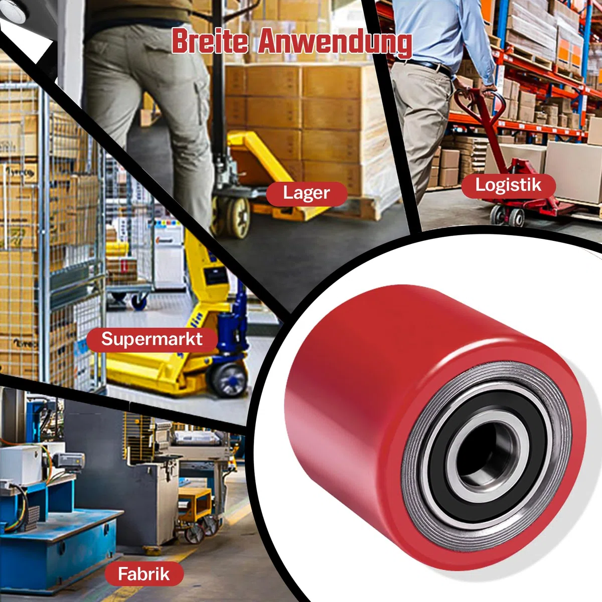 2 Stück Hubwagen Rolle Polyurethan 82 x 100 mm, mit Kugellager Rollen für Hubwagen Ersatzrollen Laufrolle | Achse 20 mm | Durchmesser 82 mm | Breite 100 mm | Maximale Belastung: 700 KG