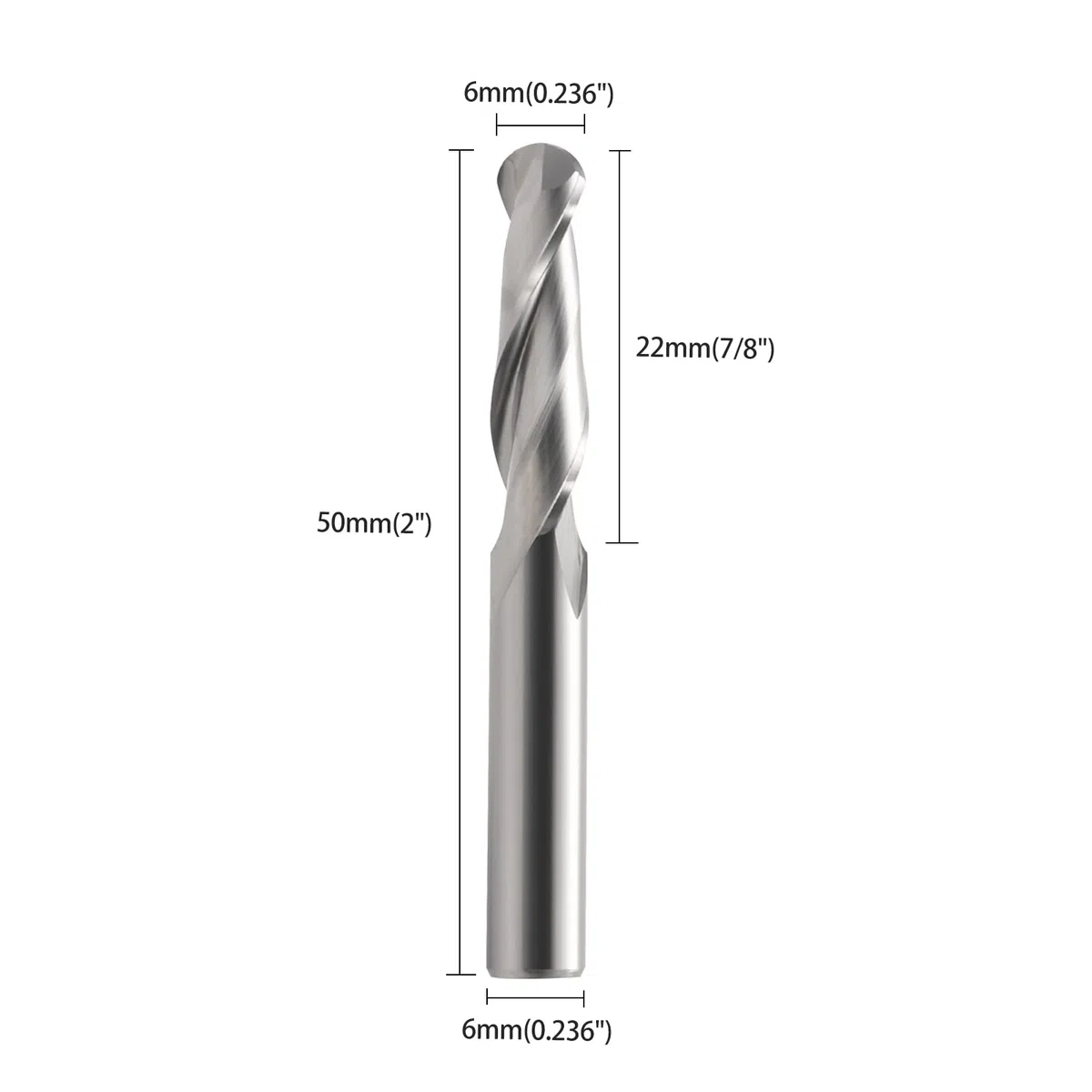 EU_HOZLY 6x22mm 2 Flöte Hartmetallkugel Nasenfräser CEL Packung mit 5