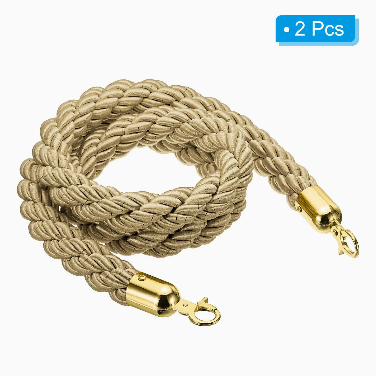 PATIKIL Standrohr Seil 2 Pack 1.5m/5Ft Absperrseil Gedrehte Pfostenseile mit Schnapphaken für Pfosten Ständer Queue Trenner Massenkontrolle von Hotel Golden Haken Champagne Gold Seil