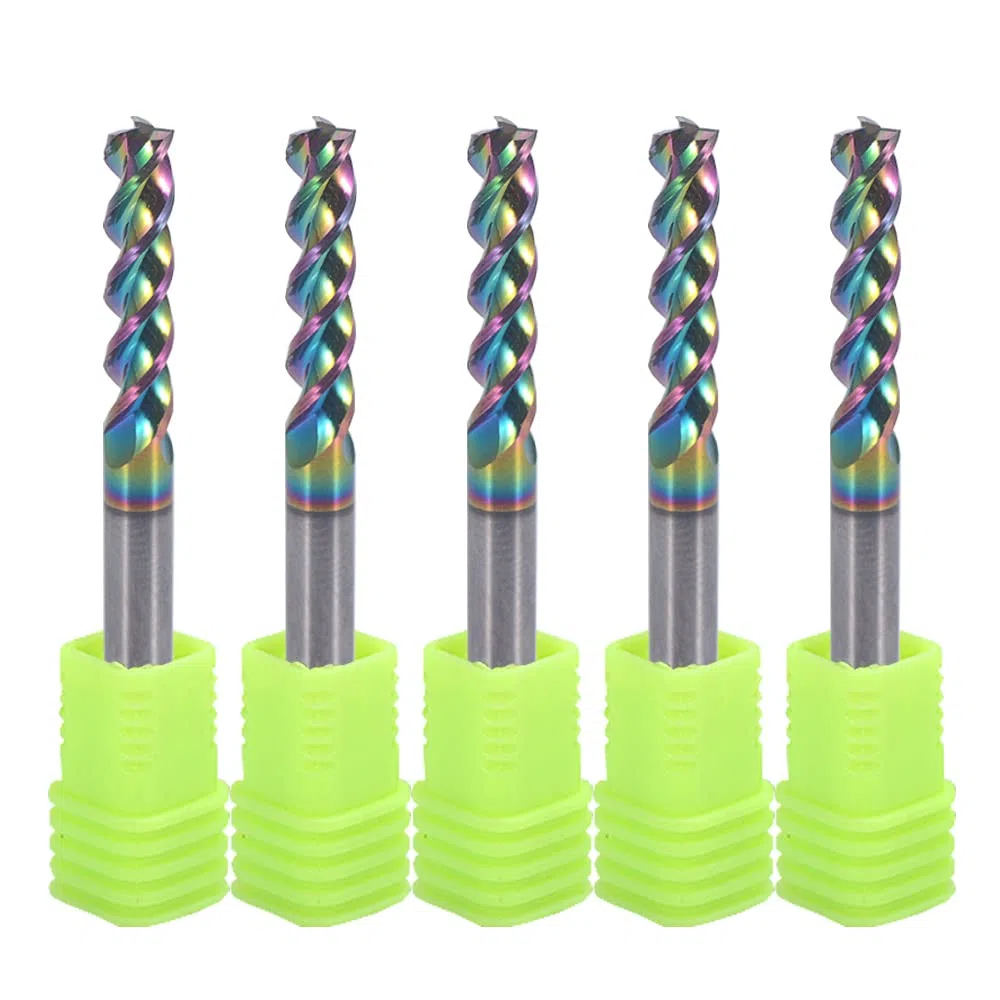 4mm Hartmetall-quadratische Endfräse für Aluminiumkupferanwendungen, 3-Flöte, 4mm Schneiddurchmesser, 4mm Schaft, DLC-Beschichtung, CNC-Fräserbits, Endfräserbits, U-Type Design, 5-Pack (4 x 4 x 17mm)