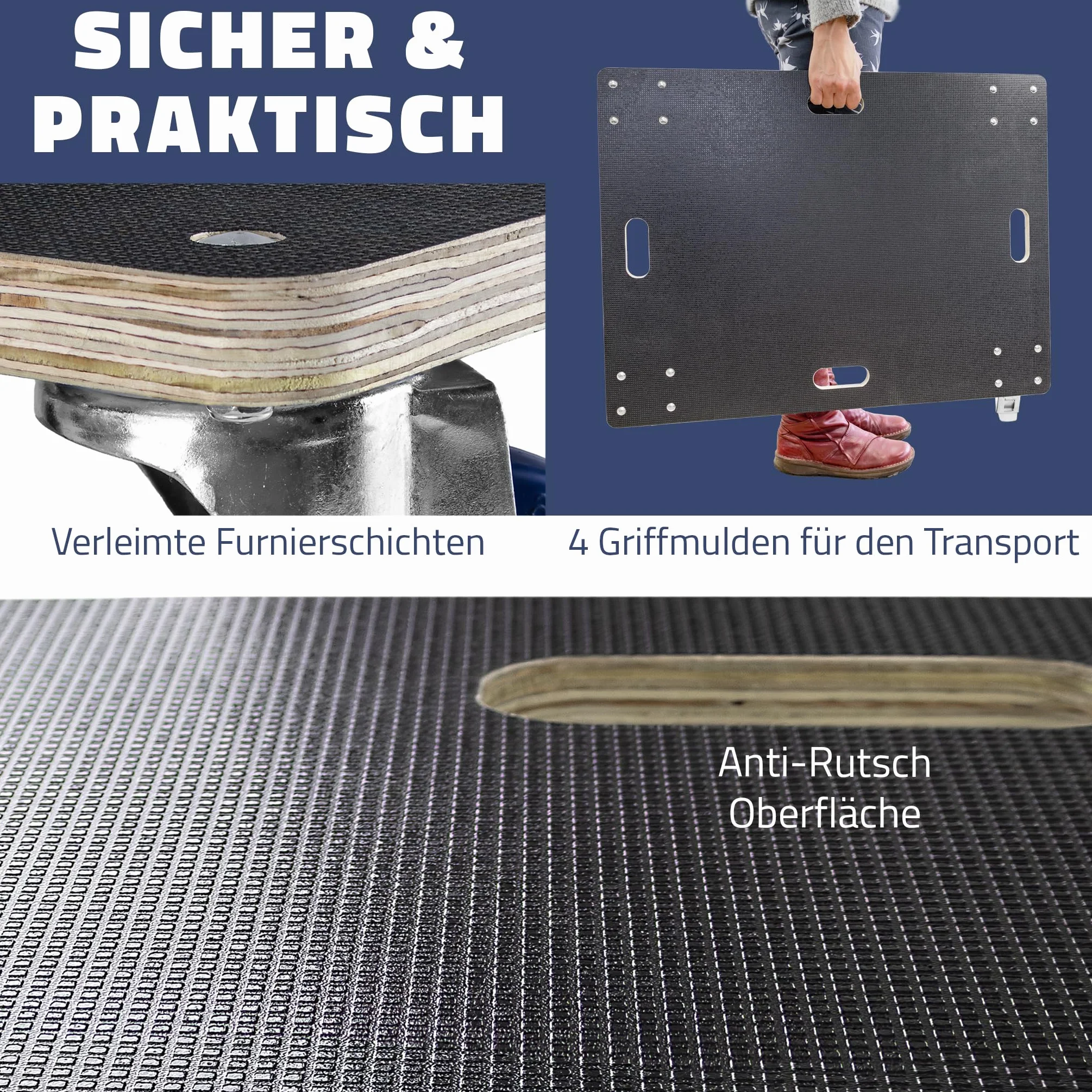 Trucky 2X Rollbrett 60 x 80 cm Transportroller 800 kg Möbelroller mit 4 Rollen und 2 Bremsen Rollwagen für Möbel Transportwagen Transport