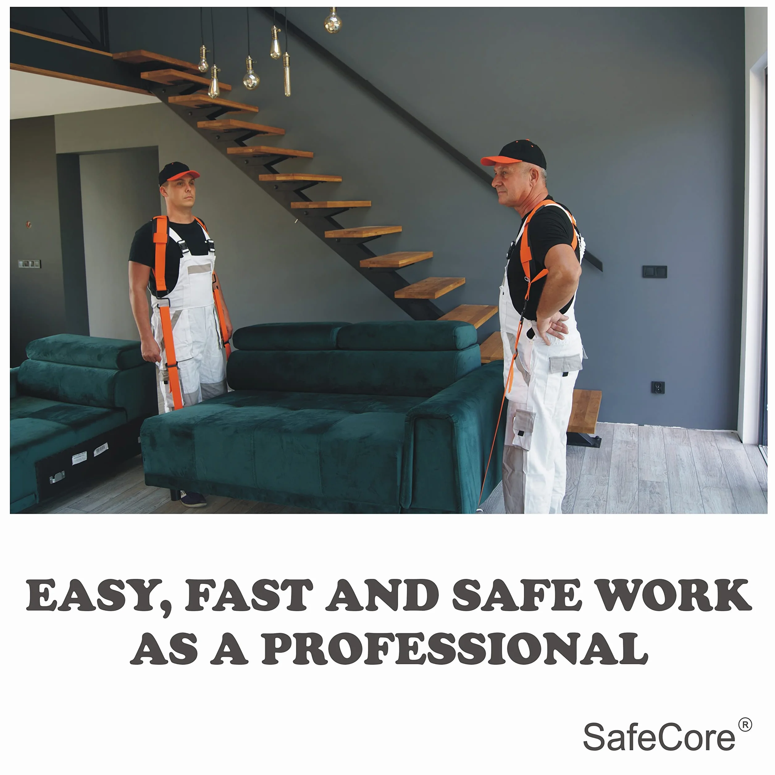 SafeCore Tragegurte Umzug 2 Personen bis 500 kg, Schultergurte 4 m | Profi Möbeltragegurte, ergonomisch, rückenschonend, hilft Möbel Geräte tragen, 2 Personen System, lange Spannweite