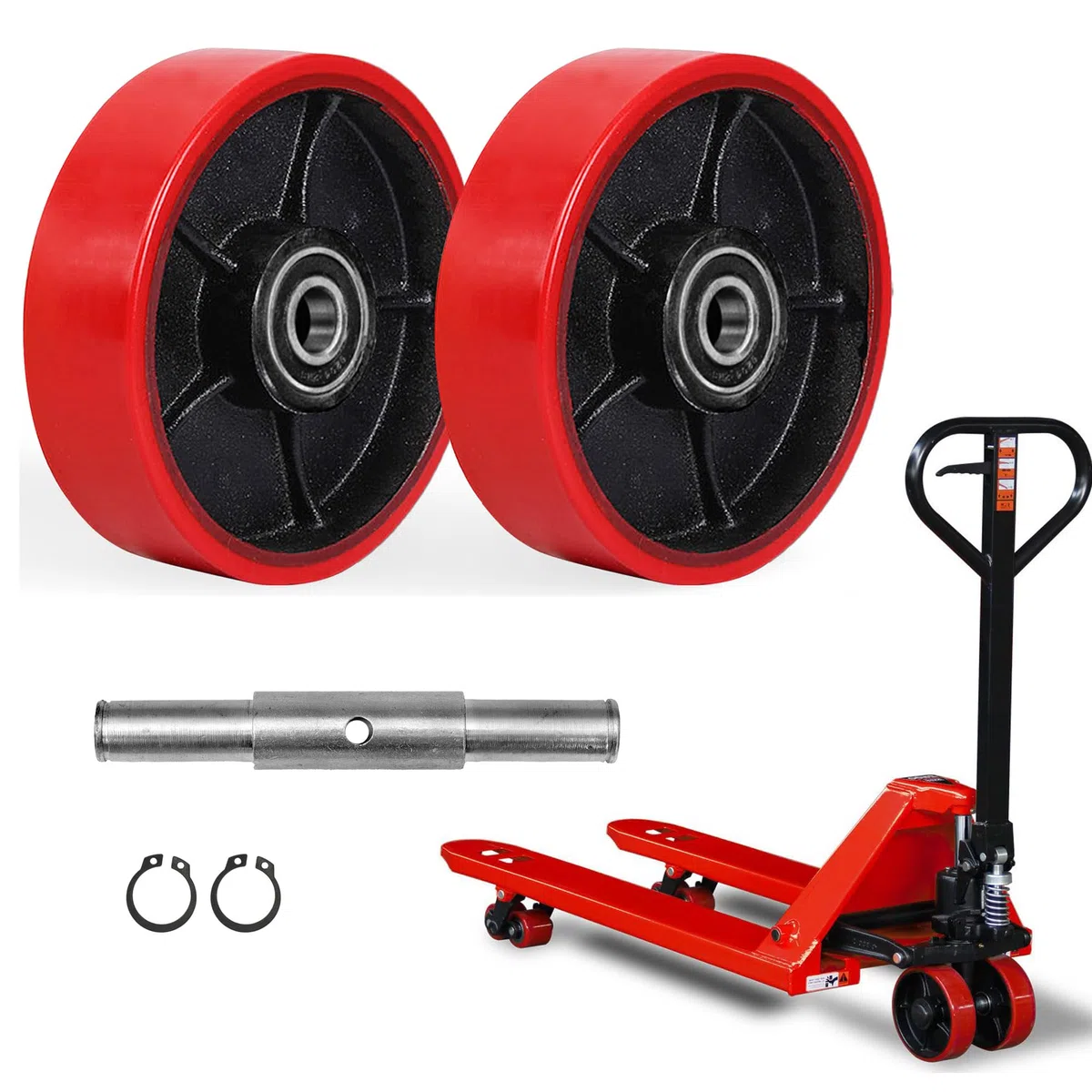 2 Stück Hubwagen Rollen 180 x 50 mm Laufrollen mit Kugellager PU-Rollen für Hubwagen Ersatzrollen mit Achse