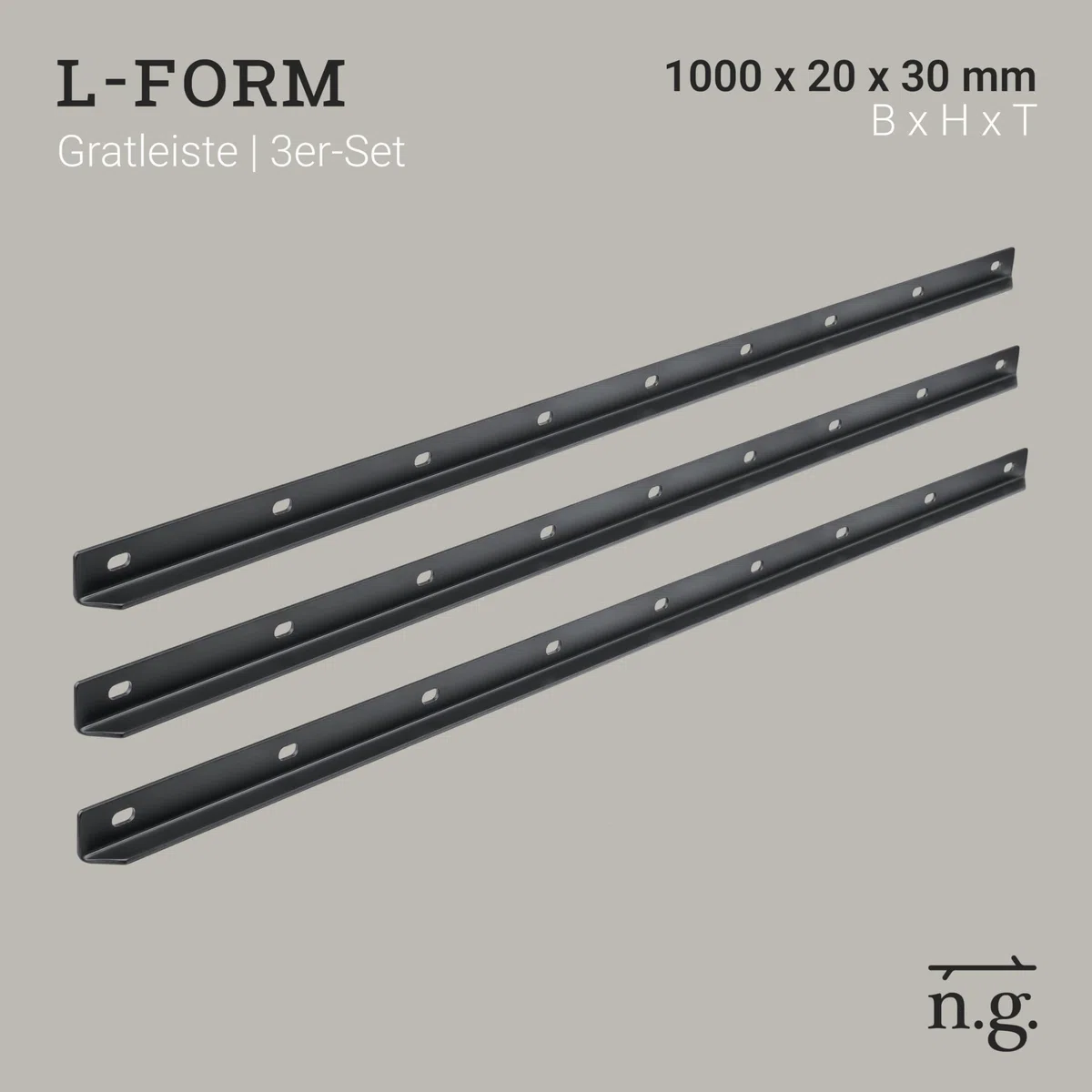 Natural Goods Berlin 3x Gratleiste L-FORM - Gratleiste Schwarz Metall 100 cm - Stabiler Unterzug Für DIY Holztischplatte - 1m Profilleiste L-förmig, Winkelleiste aus Stahl, Verstärkungsleiste Lang