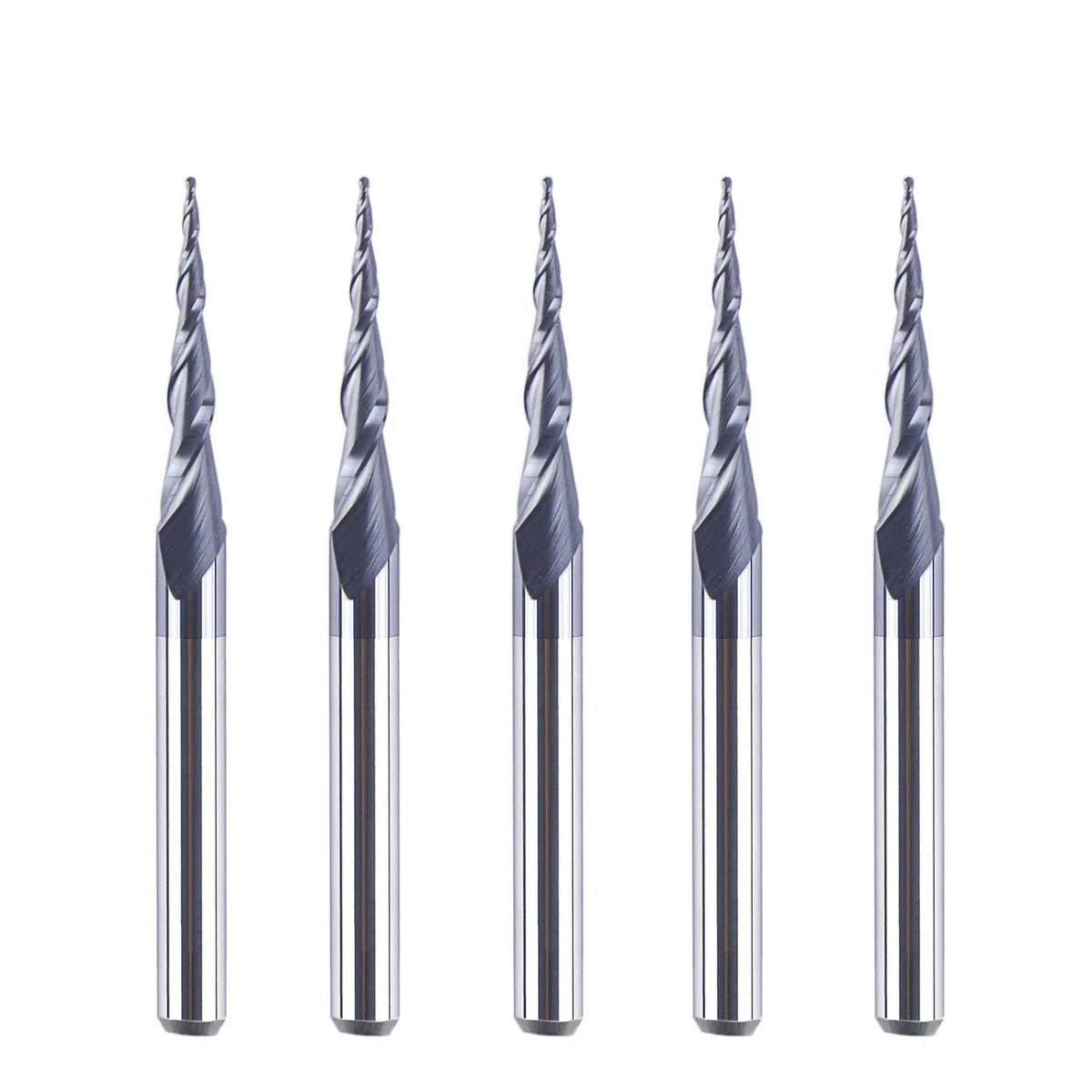 SpeTool 5 Stück Schaftfräser Eingestellt R0,25, 3,175mm (1/8") Schaft 2 Flöten Kugelkopffräser Konischer Spitze Fräser für Oberfräse CNC Vollhartmetallfräser mit TiAlN Beschichtung für 2D 3D Gravur