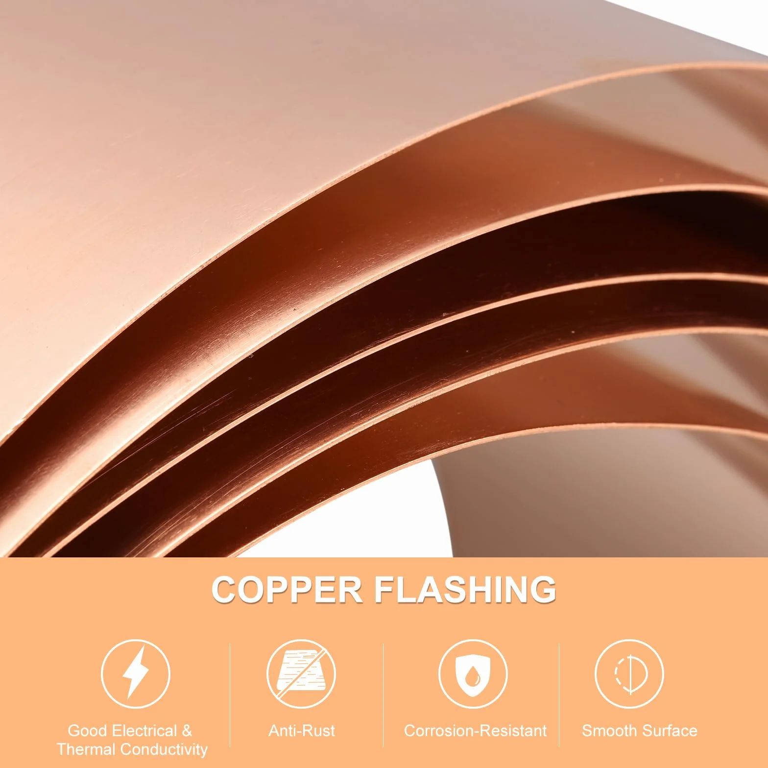 sourcing map Kupferblech-Rolle, 2500 mm x 35 mm x 1 mm, 38 Gauge, 99,9 % reines Kupfer, blinkende Metallfolienplatte für Elektrizität, DIY-Projekte (mehrere Größen)