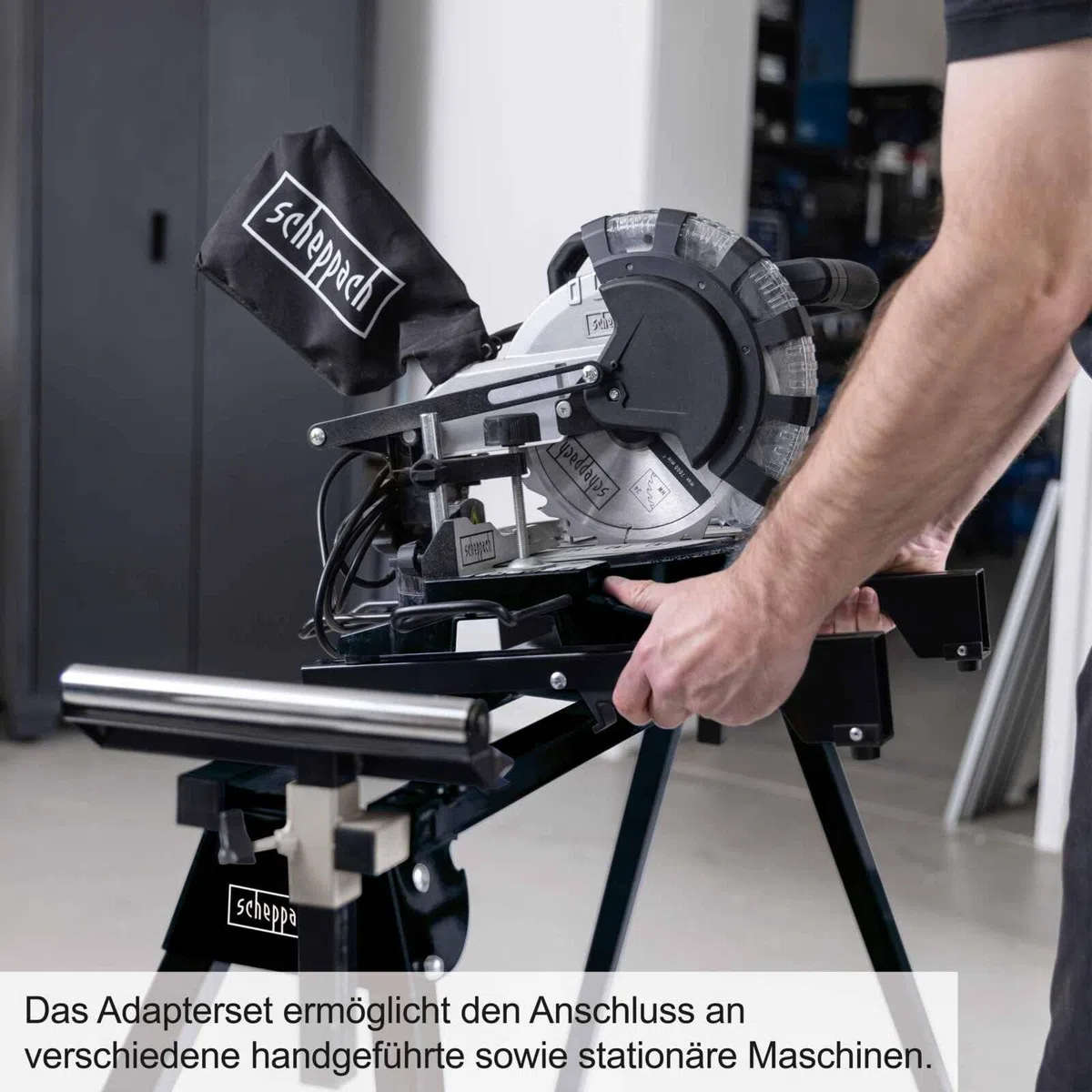Scheppach Black Universal-Untergestell UUG1550-BE | Arbietshöhe 76,3 cm | Traglast 150 kg | Seitenverlängerung bis zu 194,5 cm | Auflagen höhenverstellbar bis 110mm