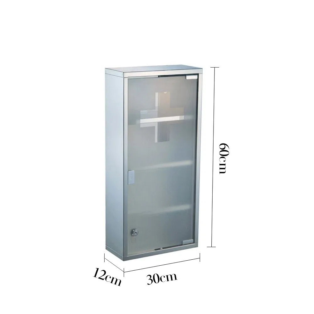 Style home Medizinschrank Medikamentenschrank Edelstahl Arzneischrank Erste Hilfe Schrank Glastür mit Schloss 4 Fächer (Silber, 60x30cm)