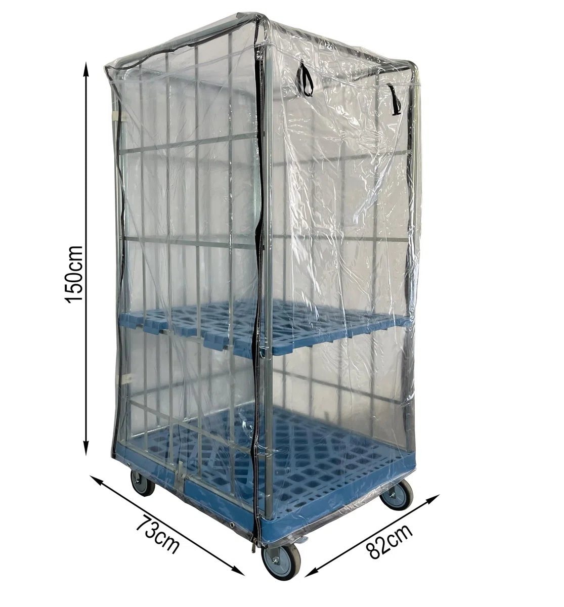 Gitterwagen Abdeckhaube, 73x82x150cm, PVC Transparent, Wasserdicht, mit Reißverschlüssen