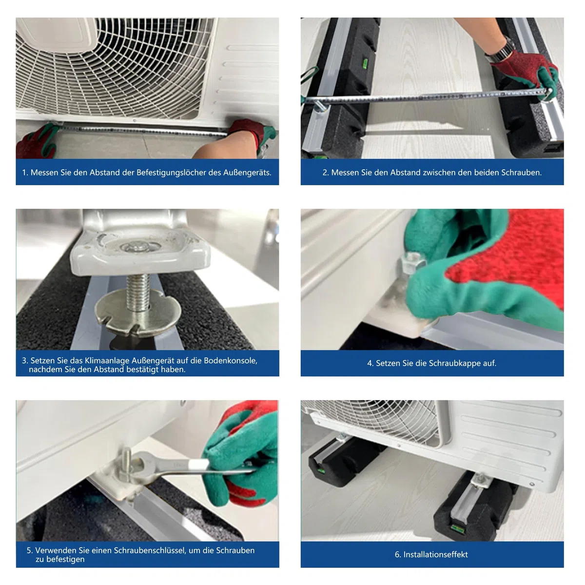 Bodenkonsole Dämpfungssockel für Klimaanlage und Wärmepumpe Antivibrationsfüße aus Gummi mit Wasserwaage UV-beständig 400kg belastbar (450 mm) Schwarz