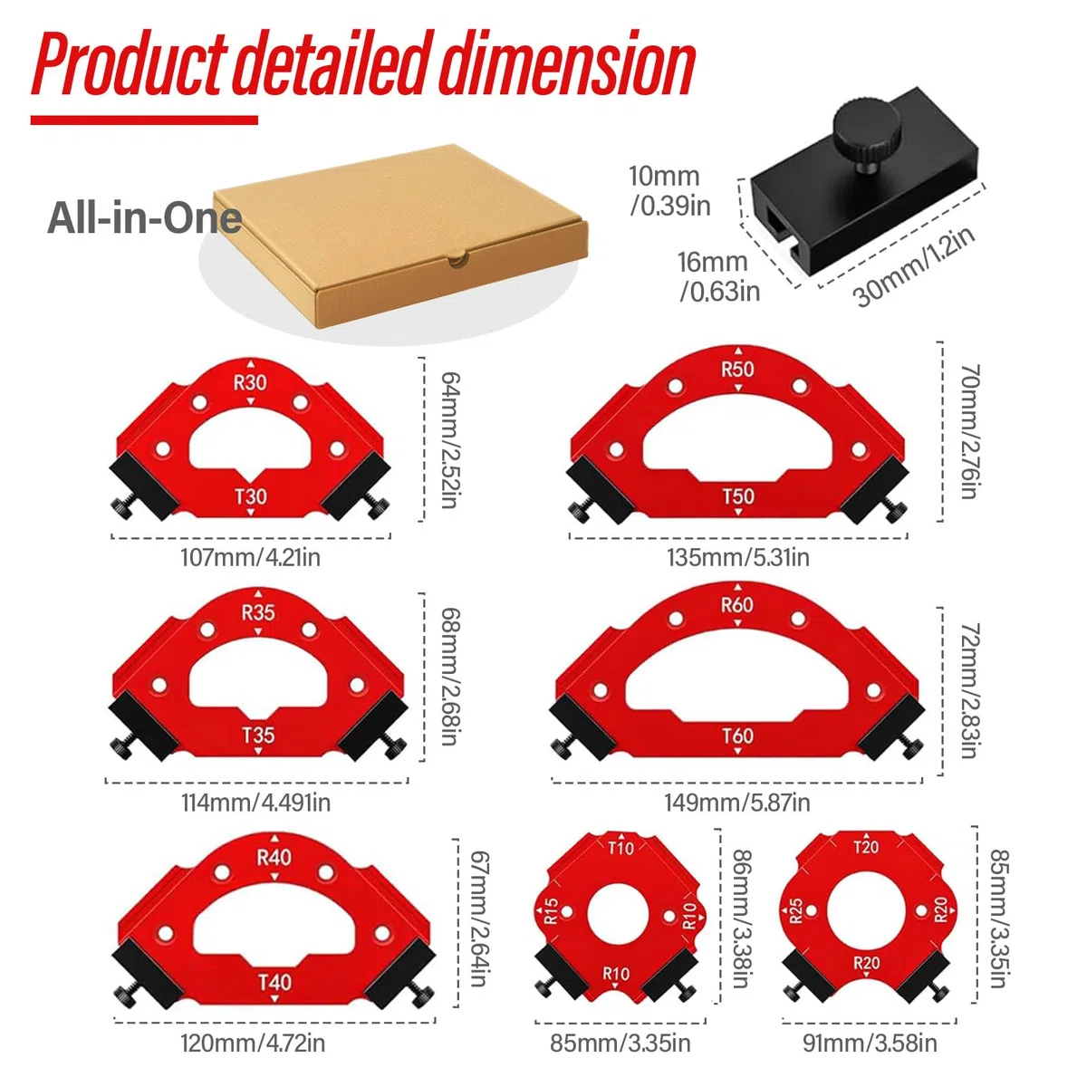 2026 NEW Frässchablone Oberfräse 7er Set | Radius Frässchablone Oberfräse Aluminium R10–R60 T10–T60 | 3-in-1 Innen Außen Gerade Schablone Oberfräse | Oberfräse Zubehör Holzarbeiten