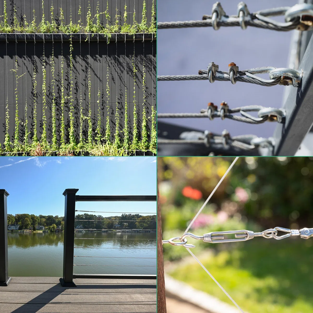 Drahtseil Set 6 - Stahlseil 50m 4mm 6x7 verzinkt, 4x Spannschloss Haken/Öse, 16x Bügelklemmen, 16x Kauschen