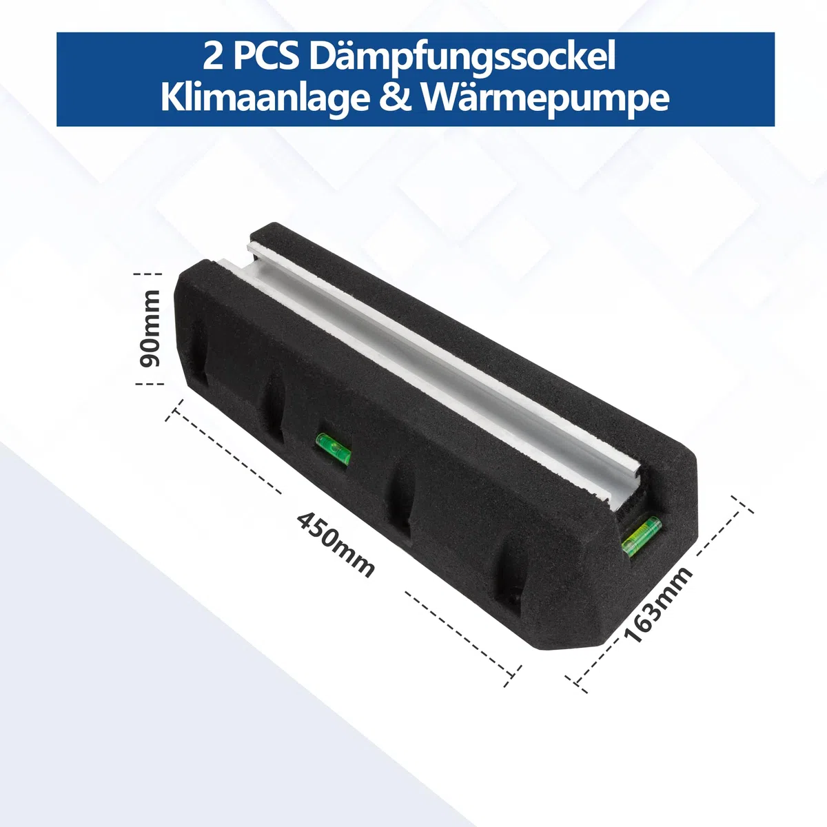 Bodenkonsole Dämpfungssockel für Klimaanlage und Wärmepumpe Antivibrationsfüße aus Gummi mit Wasserwaage UV-beständig 400kg belastbar (450 mm) Schwarz