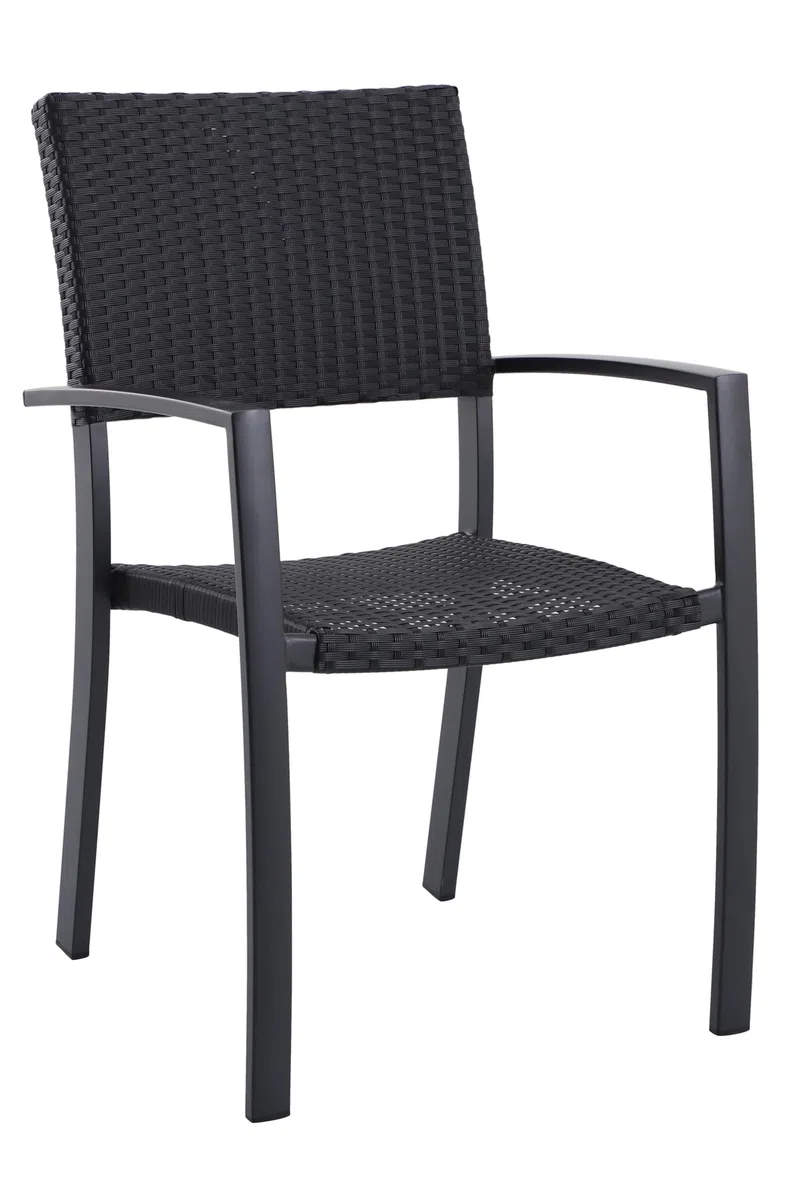 METRO Professional Gastro Armlehnstuhl Balsario, Stapelbar, PE-Rattan und Aluminium, Schwarz, 62 x 56 x 88 cm, Sitzhöhe 45 cm, Maximale Tragfähigkeit 150 kg