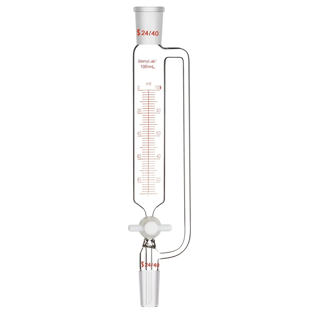 stonylab Druckausgleich Glastropftrichter mit Abgestufter Zugabe, Borosilikatglas Tropftrichter Addition Funnel Labortrichter mit 24/40 Gelenk und PTFE Absperrhahn (24/40 Joint, 100 ml)