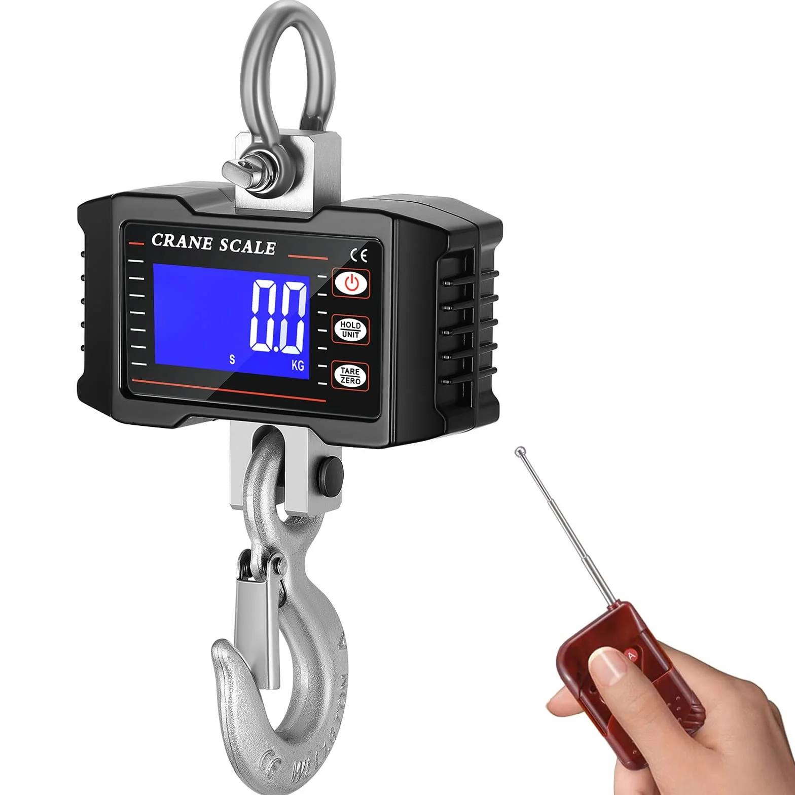 Digital Kranwaage 1T 1000KG 2200lbs, Elektronische Hängende Waage mit Fernbedienung, Schwere Typ Industrie Hängewaage Zugwaage Wiederaufladbare, Tragbare Wildwaage mit LCD Anzeige & Hohe Genauigkeit