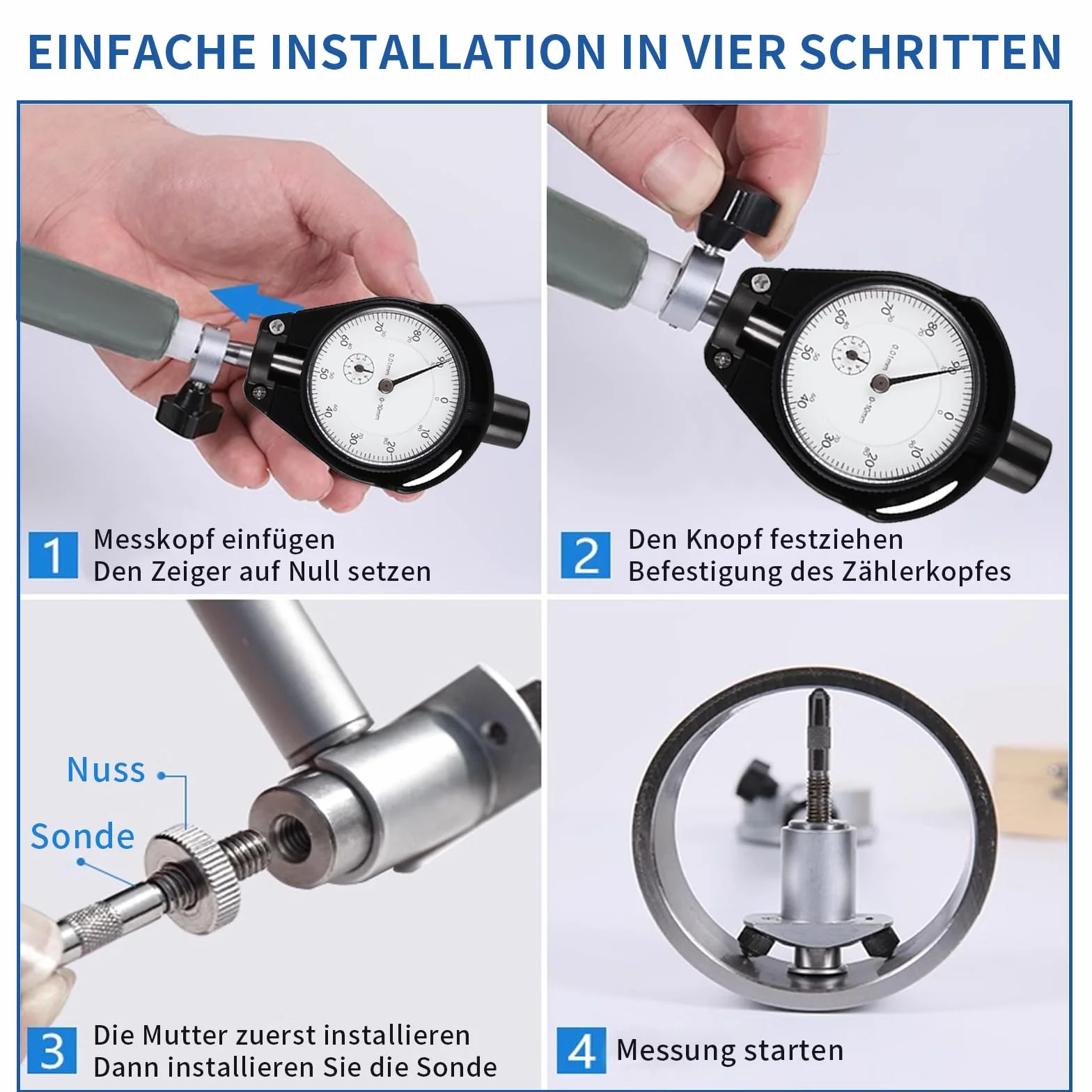 Innenmikrometer, Bohrungslehre Messuhr set 50-160mm Hohe Präzision 0,001mm Messuhr mit 12 Sonden, Innendurchmesser Messuhr Dial Bore Gauge Industriemesswerkzeug