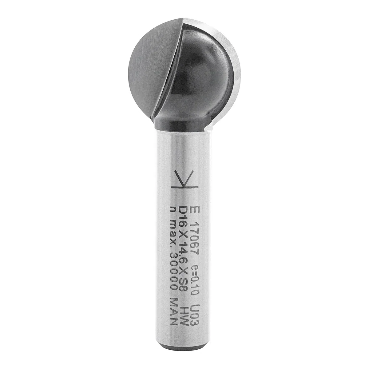 ENT 17067 Kugelfräser HW, Schaft (S) 8 mm, Durchmesser (D) 16 mm, NL 14,61 mm, R 8 mm, T 4 mm, SL 32 mm, für runde Nuten