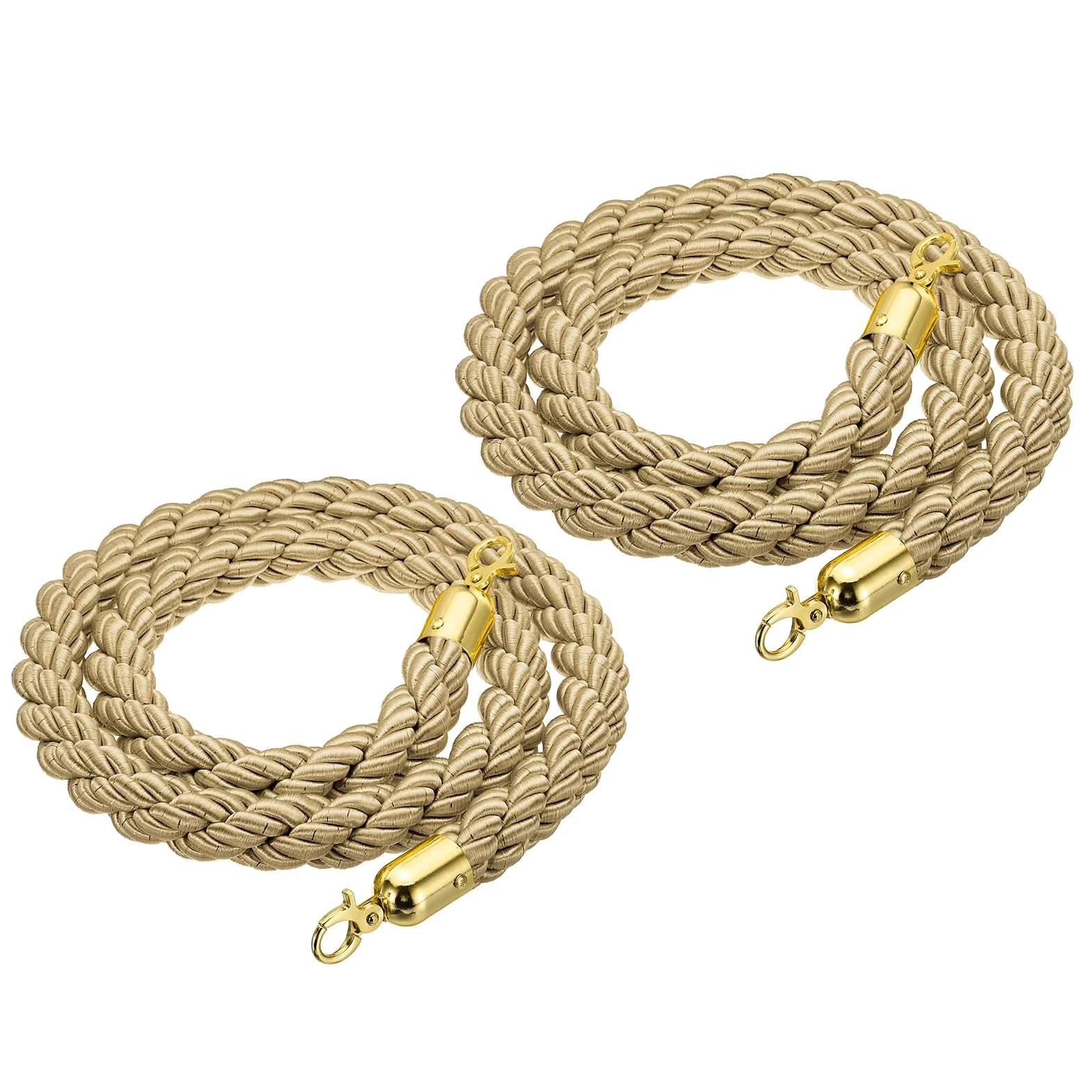 PATIKIL Standrohr Seil 2 Pack 1.5m/5Ft Absperrseil Gedrehte Pfostenseile mit Schnapphaken für Pfosten Ständer Queue Trenner Massenkontrolle von Hotel Golden Haken Champagne Gold Seil