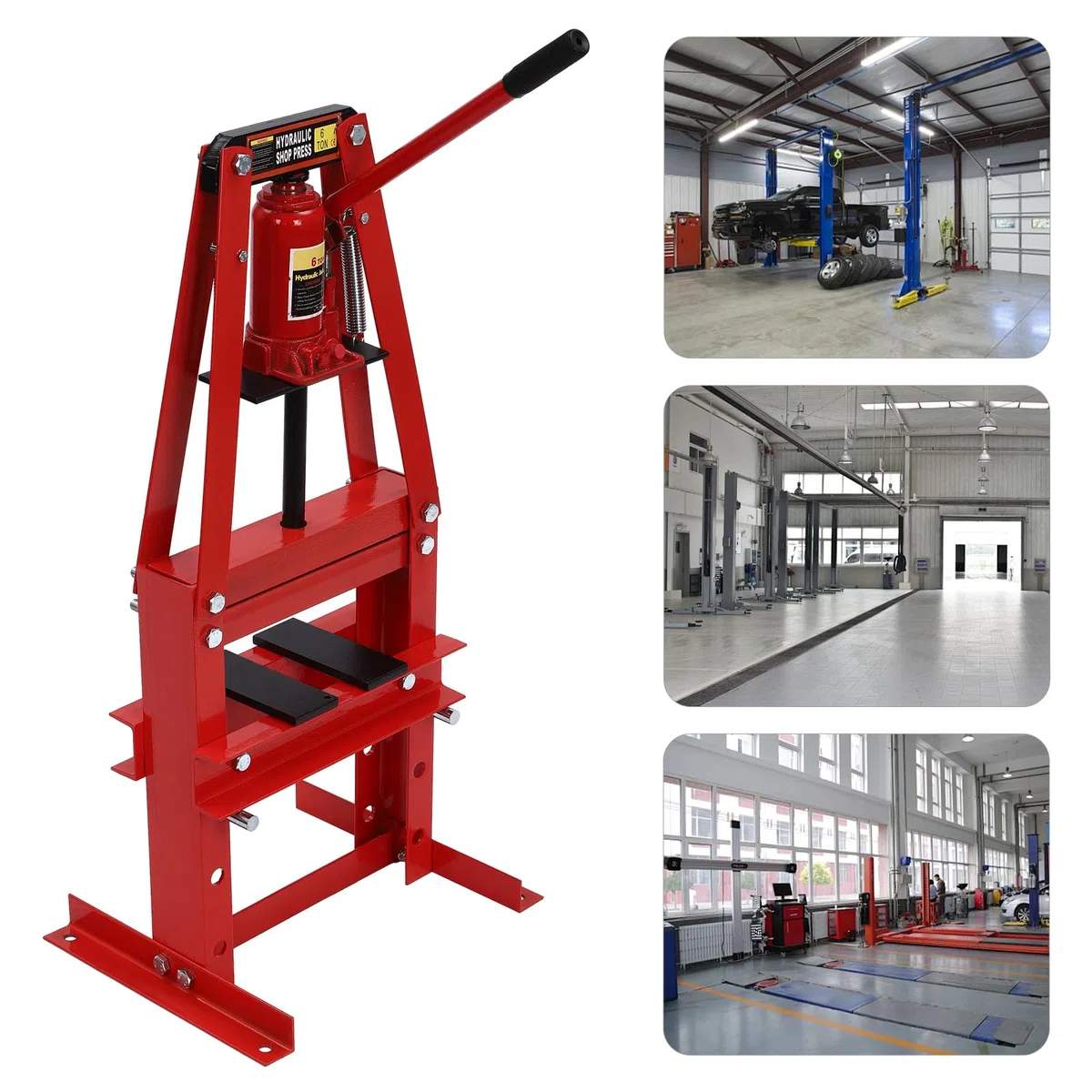 Hydraulische Presse 6 Tonnen manuelle Werkstattpresse für Garage und Metallbearbeitung | Stabile hydraulische Presse mit 3 Höhenstufen und Sicherheitsventil | Ideal für Lagerwechsel