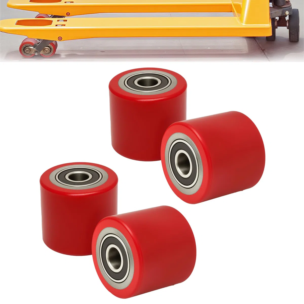 Hubwagen Rollen 80 x 70 mm Laufrollen mit Kugellager PU-Rollen für Hubwagen Ersatzrollen (4, Rot)