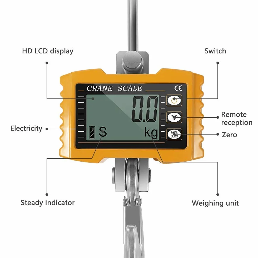 Hängewaage Digitalgewicht 2200lbs/1000kg Industriell Kranwaage Hochleistungs-Hängewaage für Bauernhöfe Tragbare elektronische Hängewaage 1T (A)