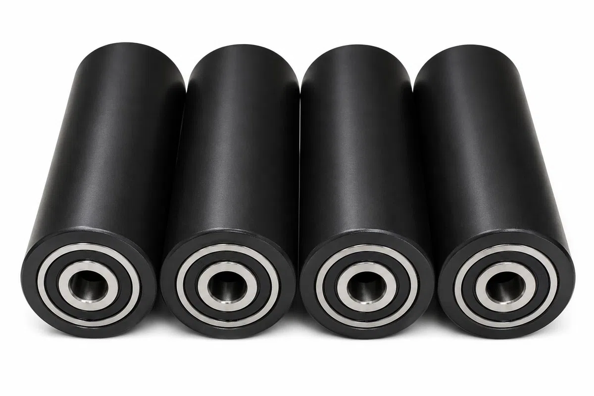 4X Polyamid Rollen Ø40mm mit Kugellager – Nylon Laufrollen Schwarz – Bis 100 kg Tragkraft pro Rolle – Hochbelastbare Kunststoffrollen für Maschinen, Werkbank & Transportwagen